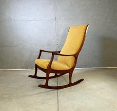 1960s Danish Teak Rocking Chair with Yellow Upholstery and Elegant Woodwork