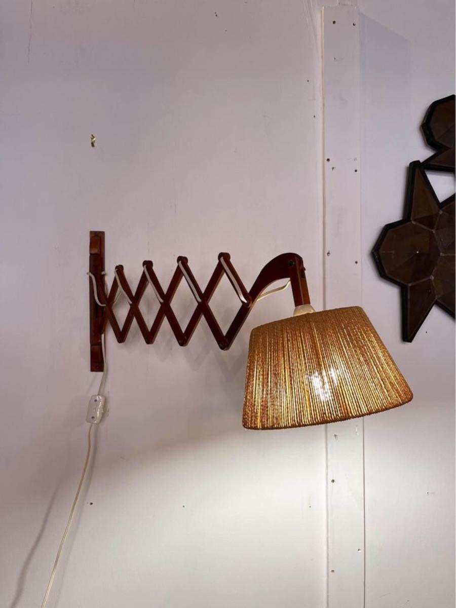 Mid-Century Modern 1960's Danish Teak Scissor Wall Lamp by Ib Fabiensen for Fog and Morup For Sale
