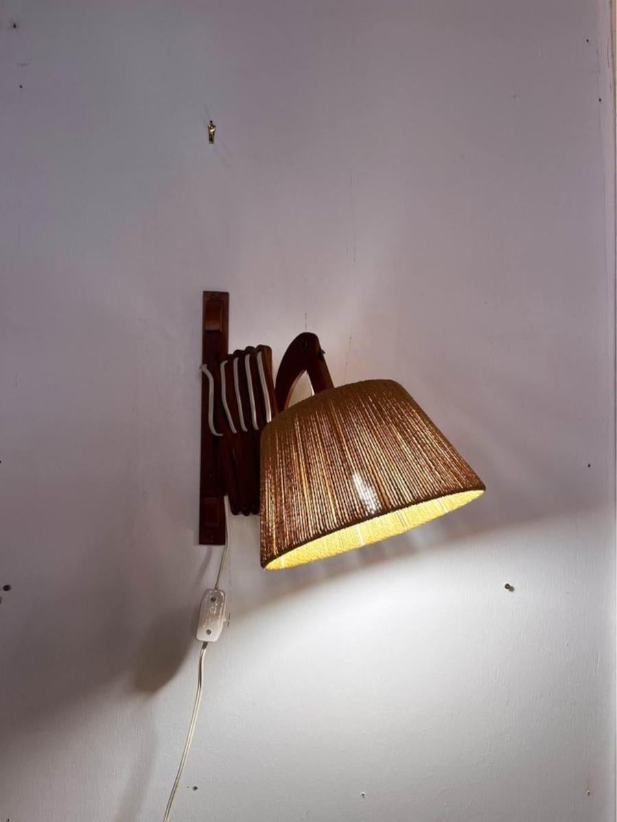 1960's Danish Teak Scissor Wall Lamp by Ib Fabiensen for Fog and Morup In Excellent Condition For Sale In Victoria, BC