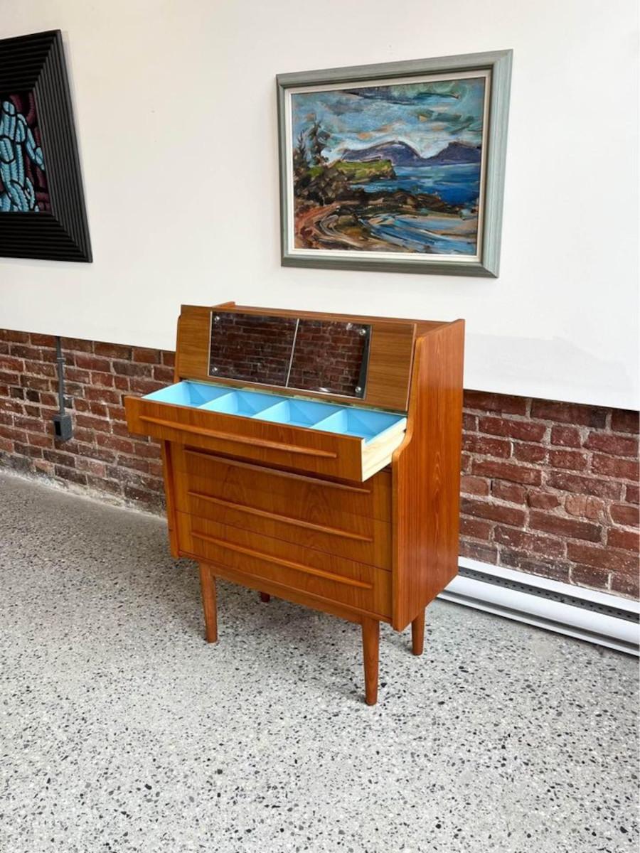 Mid-Century Modern 1960's Danish Teak Secretary Desk Vanity For Sale
