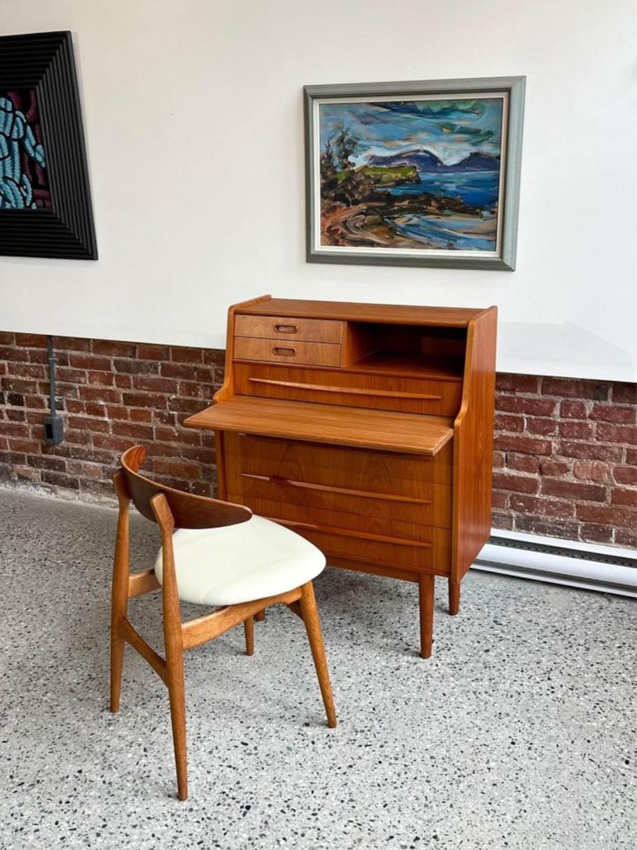 Mid-20th Century 1960's Danish Teak Secretary Desk Vanity For Sale