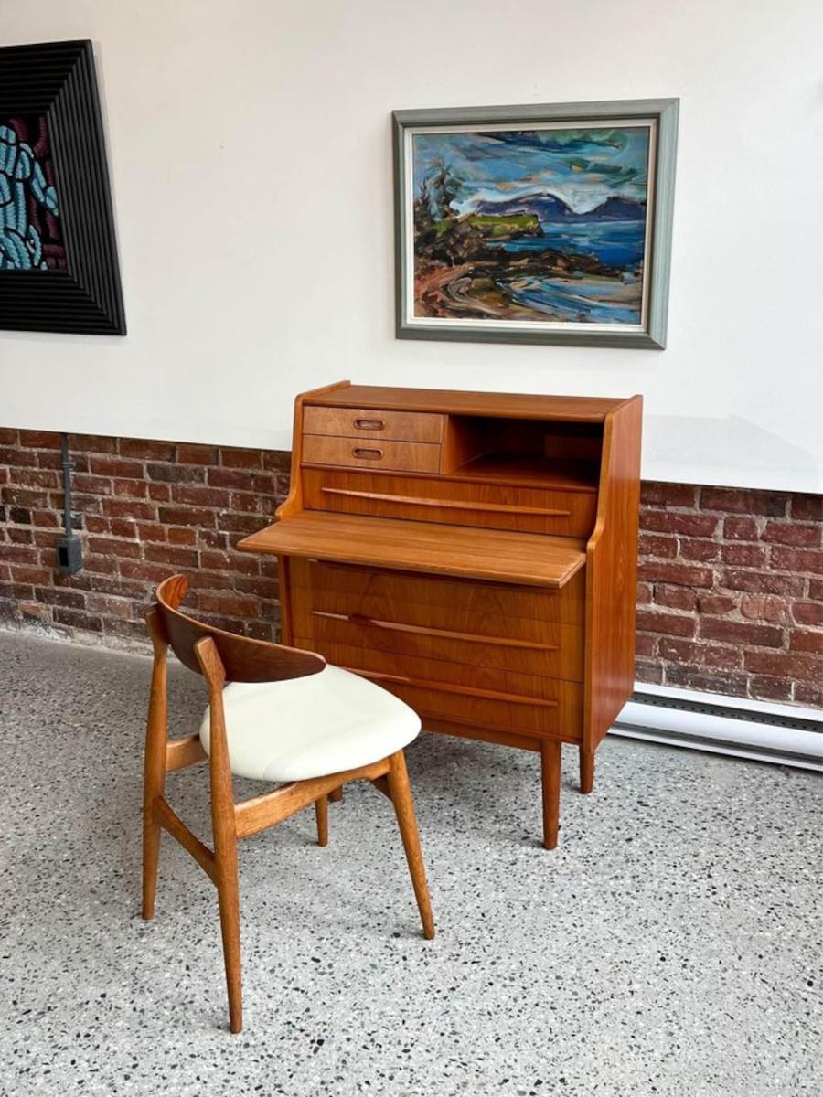 Mid-20th Century 1960's Danish Teak Secretary Desk Vanity