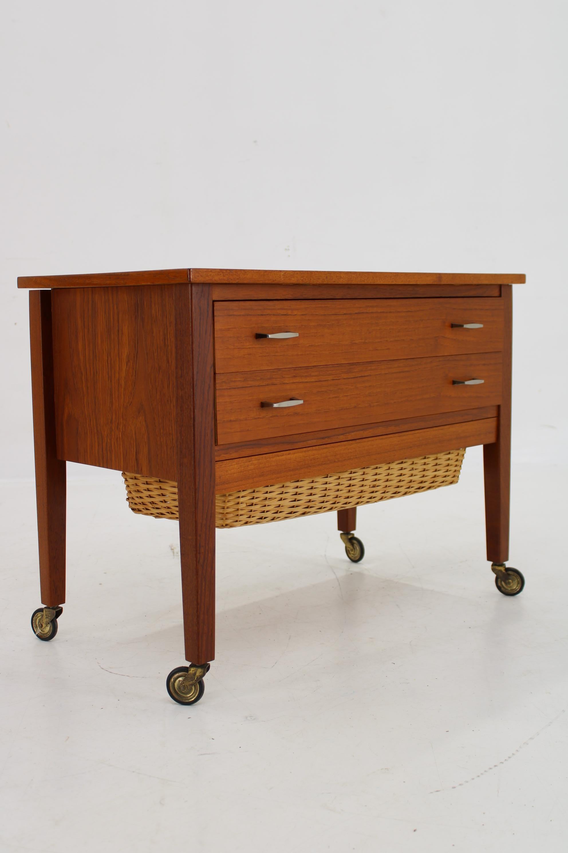 Oak 1960s Danish Teak Sewing Table with Drawers For Sale