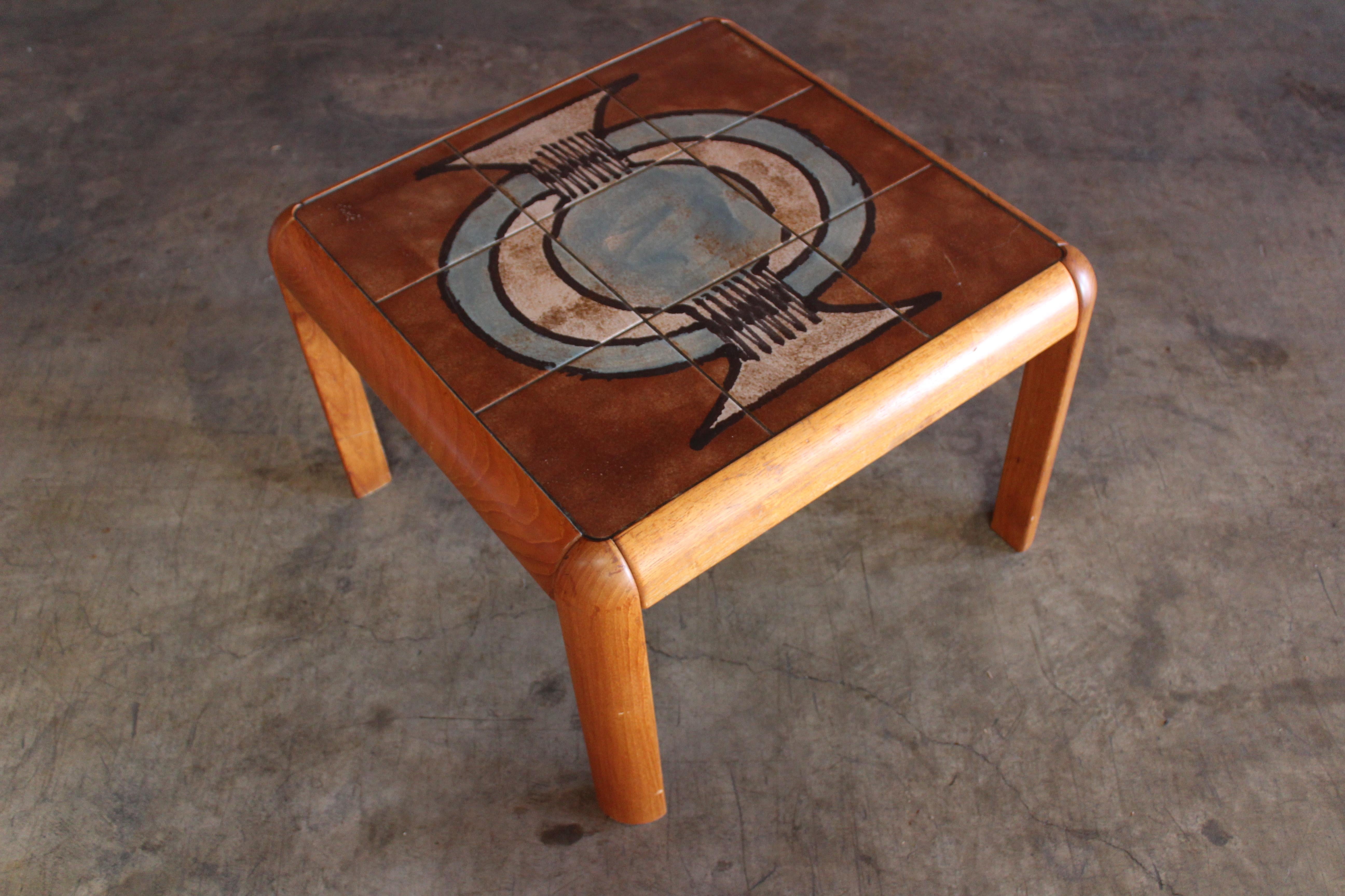 Mid-Century Modern 1960s Danish Teak Side Table with Tile Top