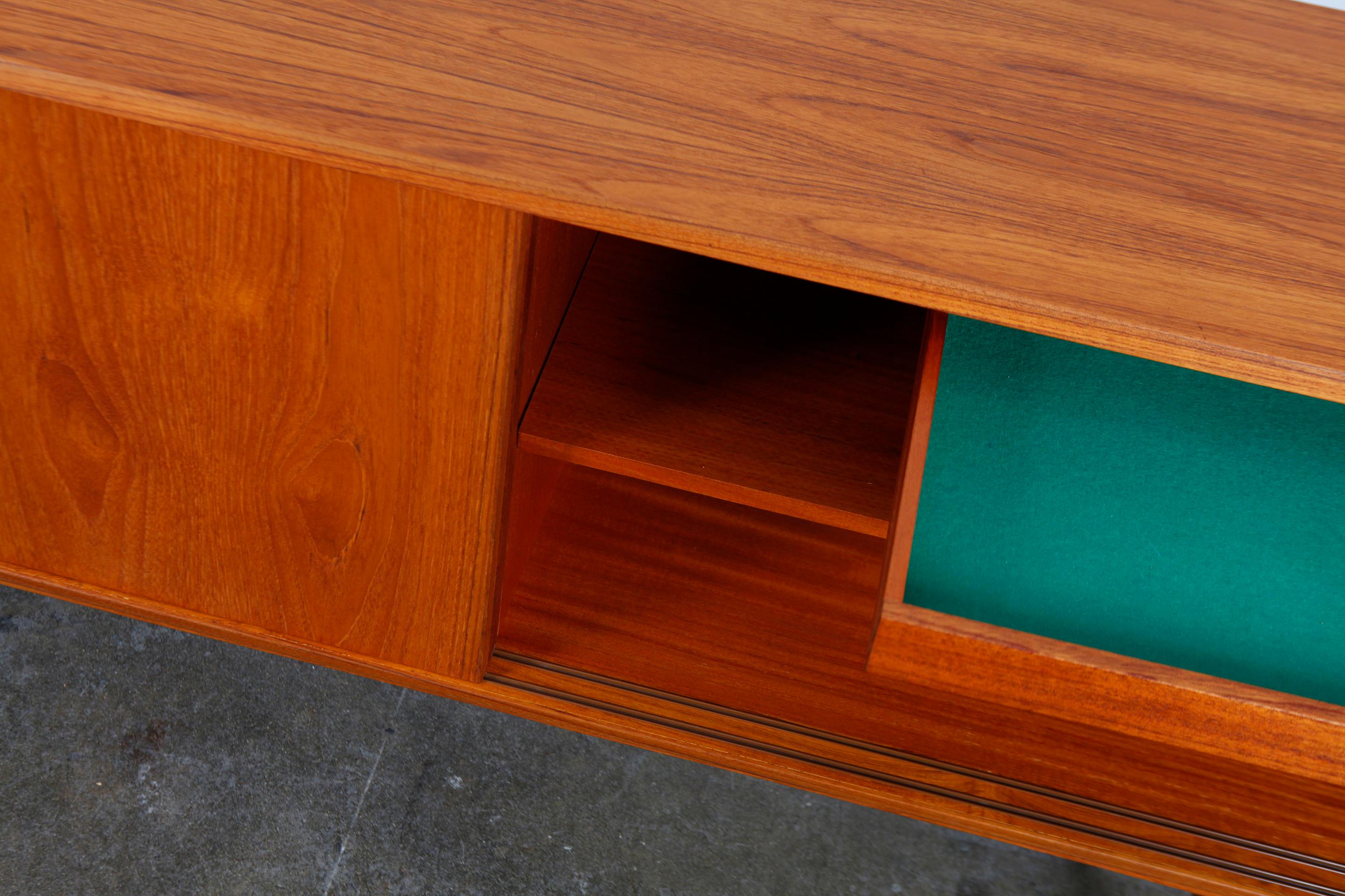 1960s Danish Teak Sliding Door Sideboard with Classic Split Square Handles In Good Condition In North Hollywood, CA