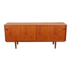 1960s Danish Teak Sliding Door Sideboard with Classic Split Square Handles