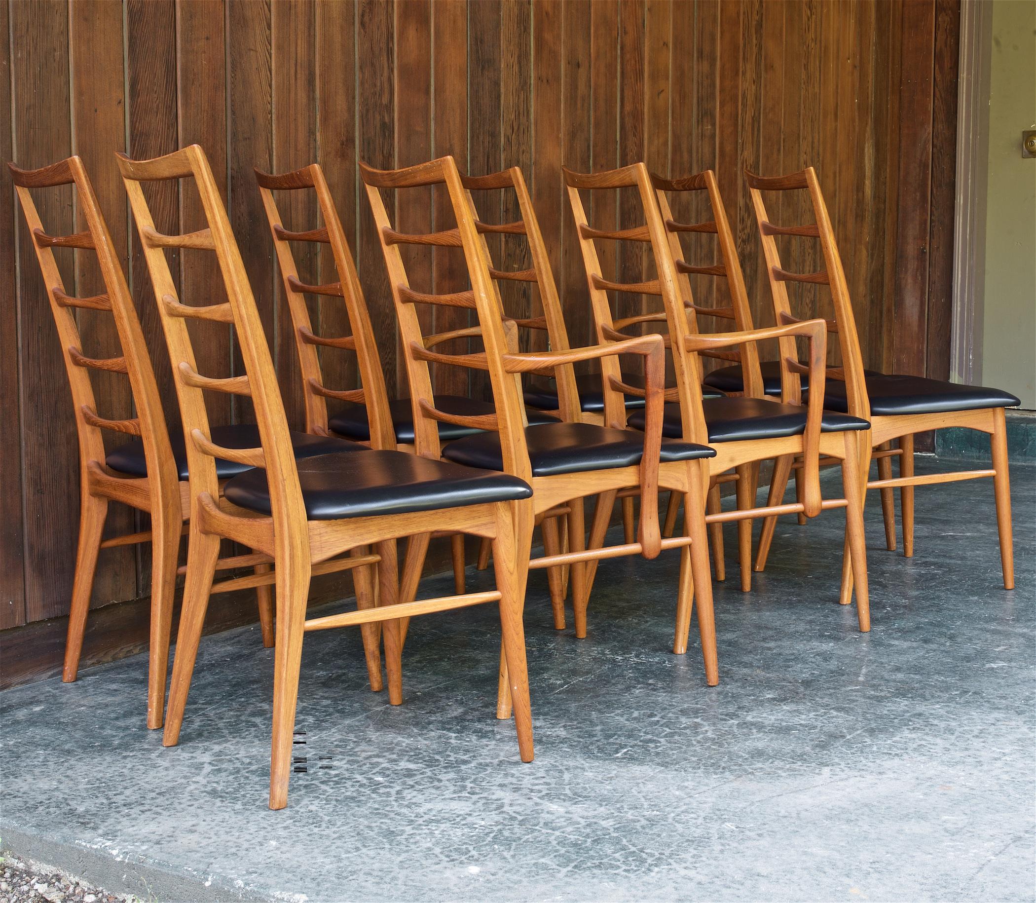 Oiled 1960s Danish Teak Tall Horn Back Scandinavian Ski Lodge Dining Chair Set of 8