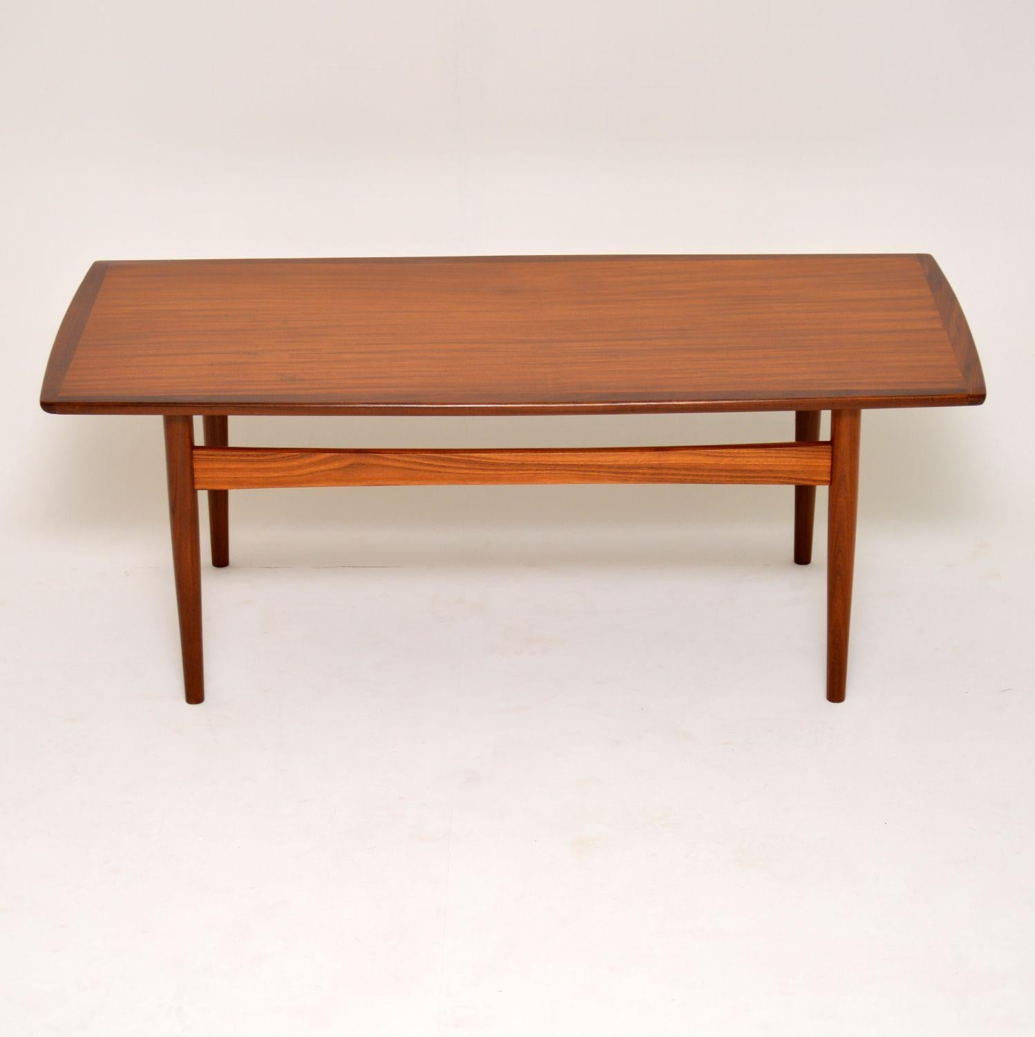 A stylish and very well made vintage coffee table in teak, this was made in Denmark and dates from the 1960s. We have had this stripped and re-polished to a very high standard, the condition is superb throughout.

Measures: Width – 118 cm, 47