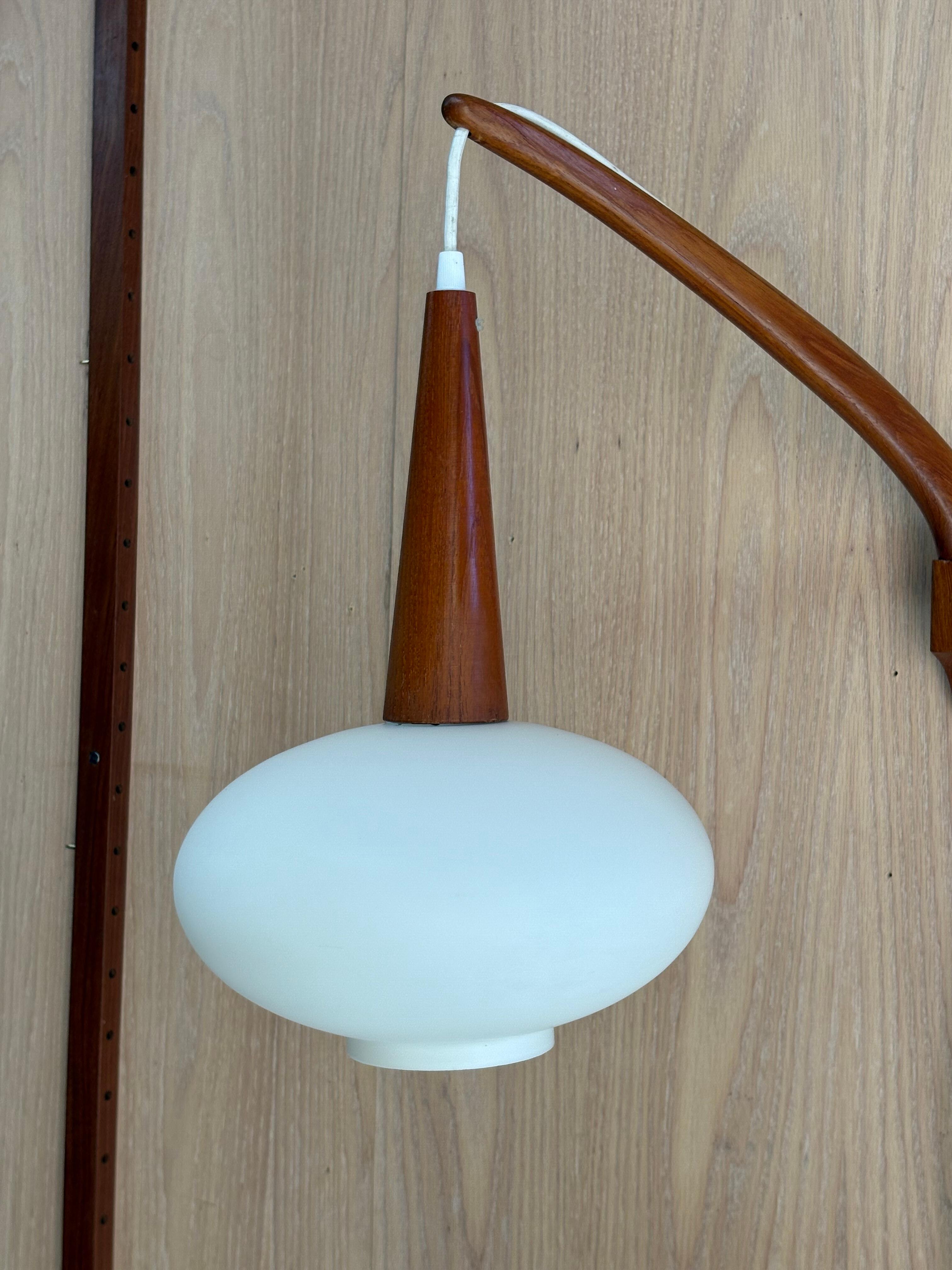 Mid-Century Modern 1960s Danish Teak Wall Light with Frosted Glass Shade For Sale