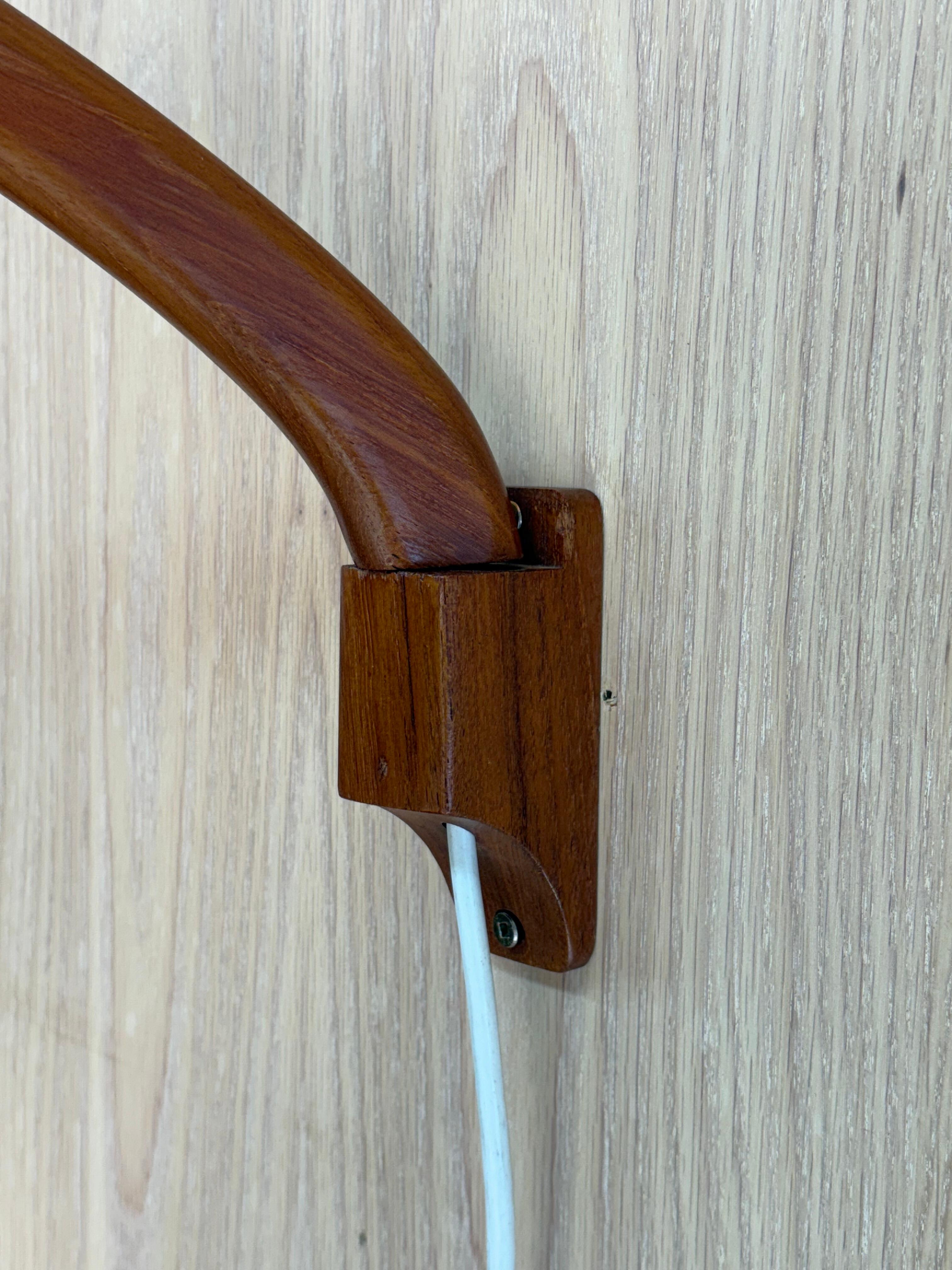 Mid-20th Century 1960s Danish Teak Wall Light with Frosted Glass Shade For Sale