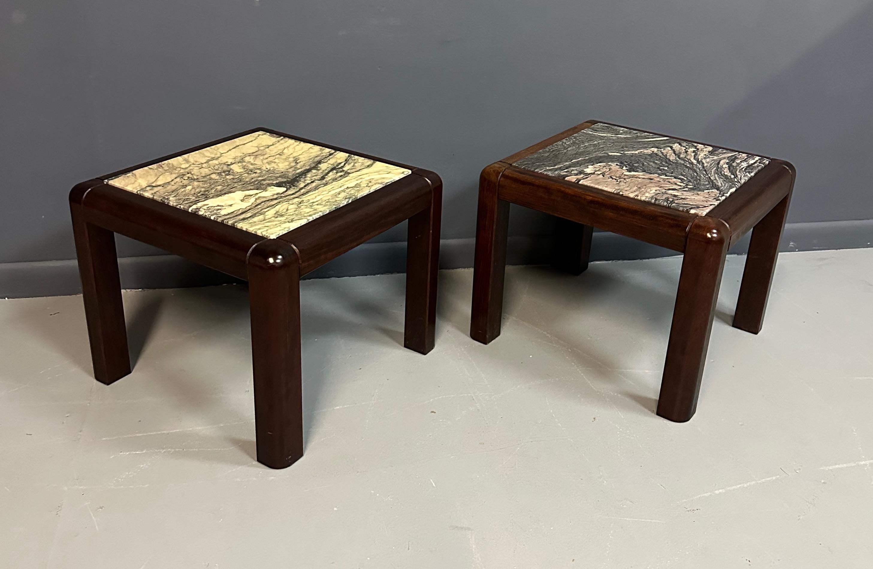 European 1960s Danish Trioh-Mobler Side Tables in Rosewood and Marble Mid Century For Sale