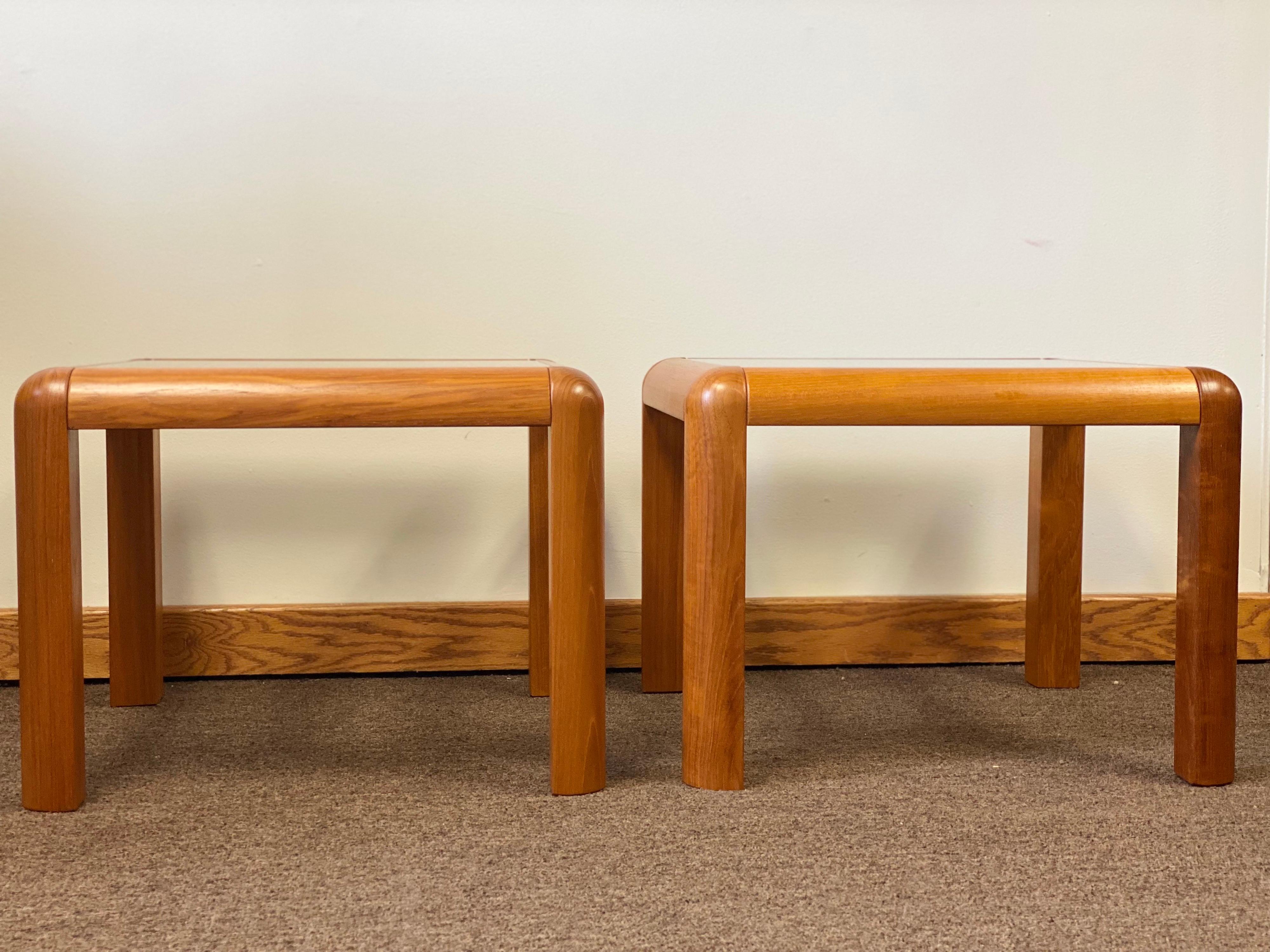 European 1960s Danish Trioh-Mobler Teak and Glass Square Side Tables, a Pair For Sale
