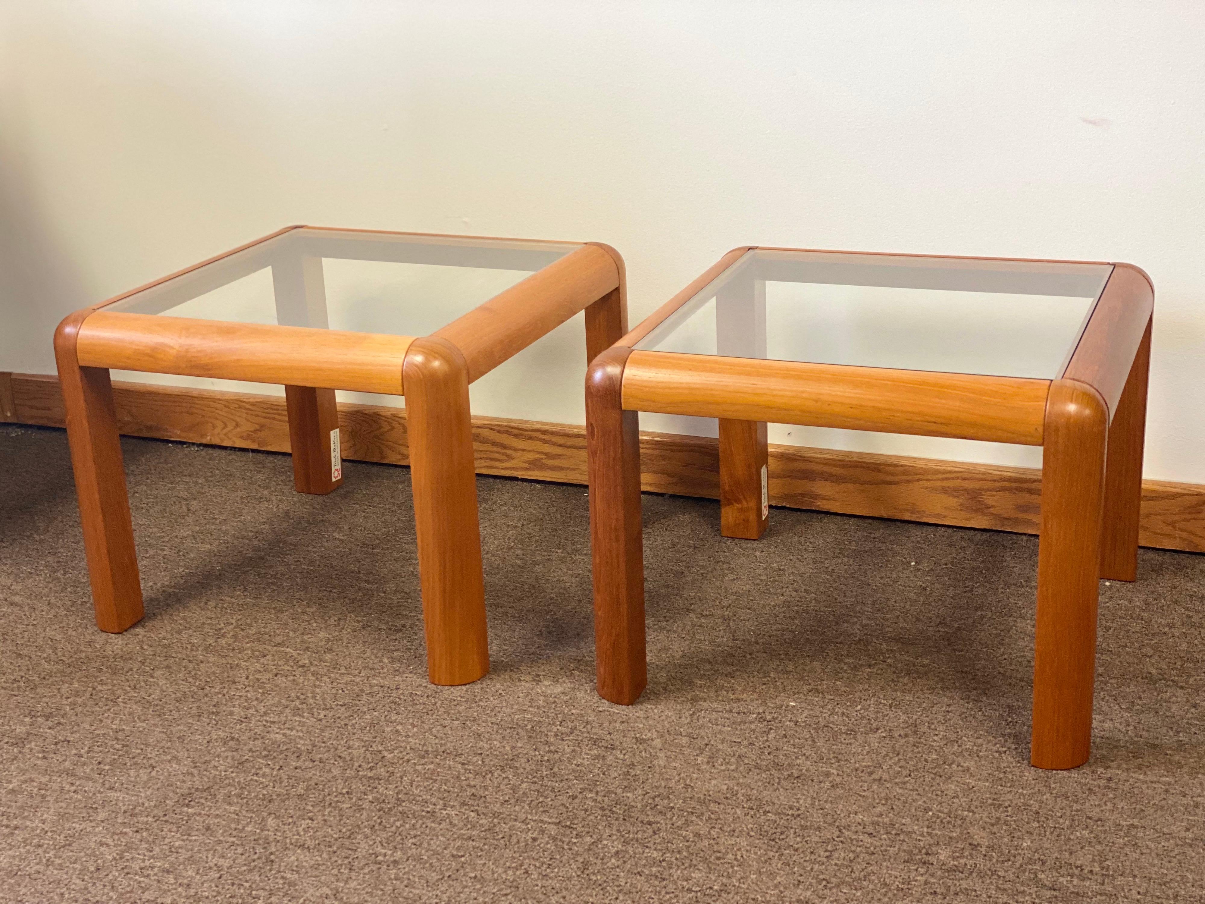 1960s Danish Trioh-Mobler Teak and Glass Square Side Tables, a Pair In Good Condition For Sale In Farmington Hills, MI