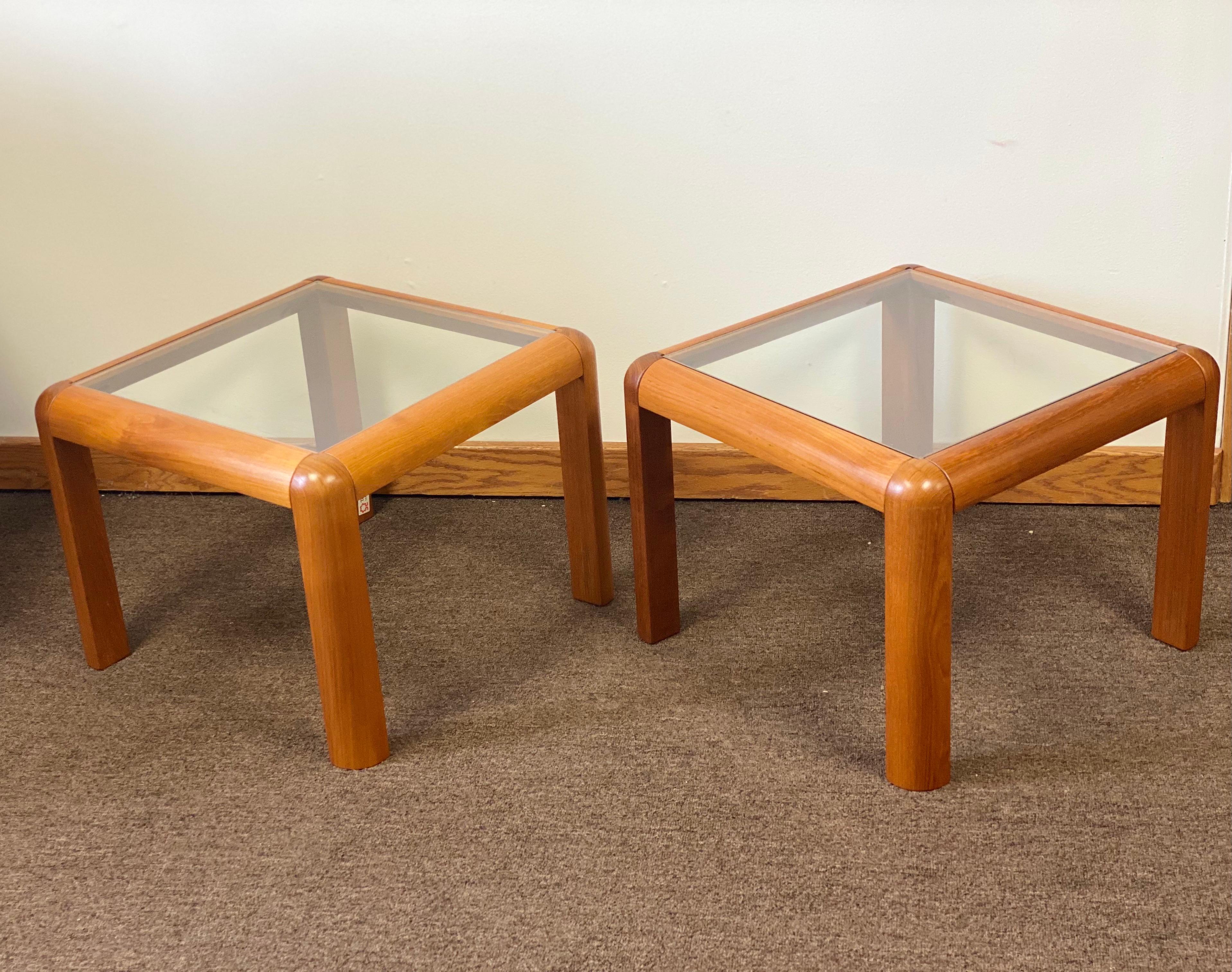 Mid-20th Century 1960s Danish Trioh-Mobler Teak and Glass Square Side Tables, a Pair For Sale