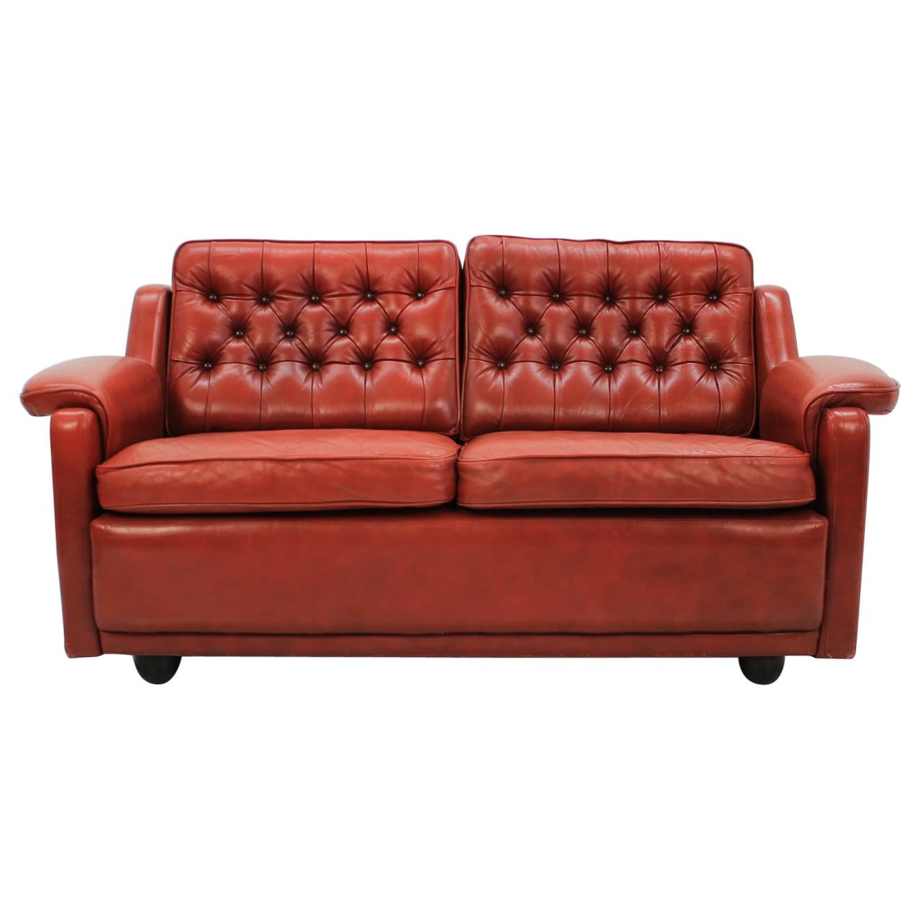1960s Danish Two-Seat Sofa in Red Leather