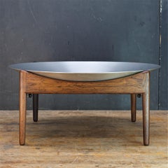 1960s Danish UFO Side Table Catch All Aluminum + Rosewood Fruit Bowl Vintage