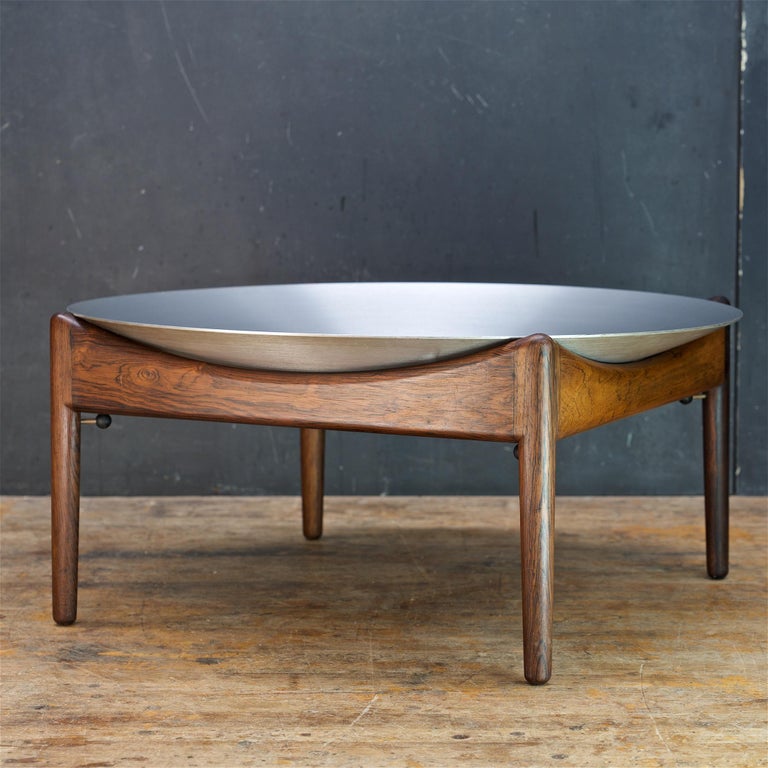 1960s Danish UFO Side Table Catch All Aluminum + Rosewood Fruit Bowl