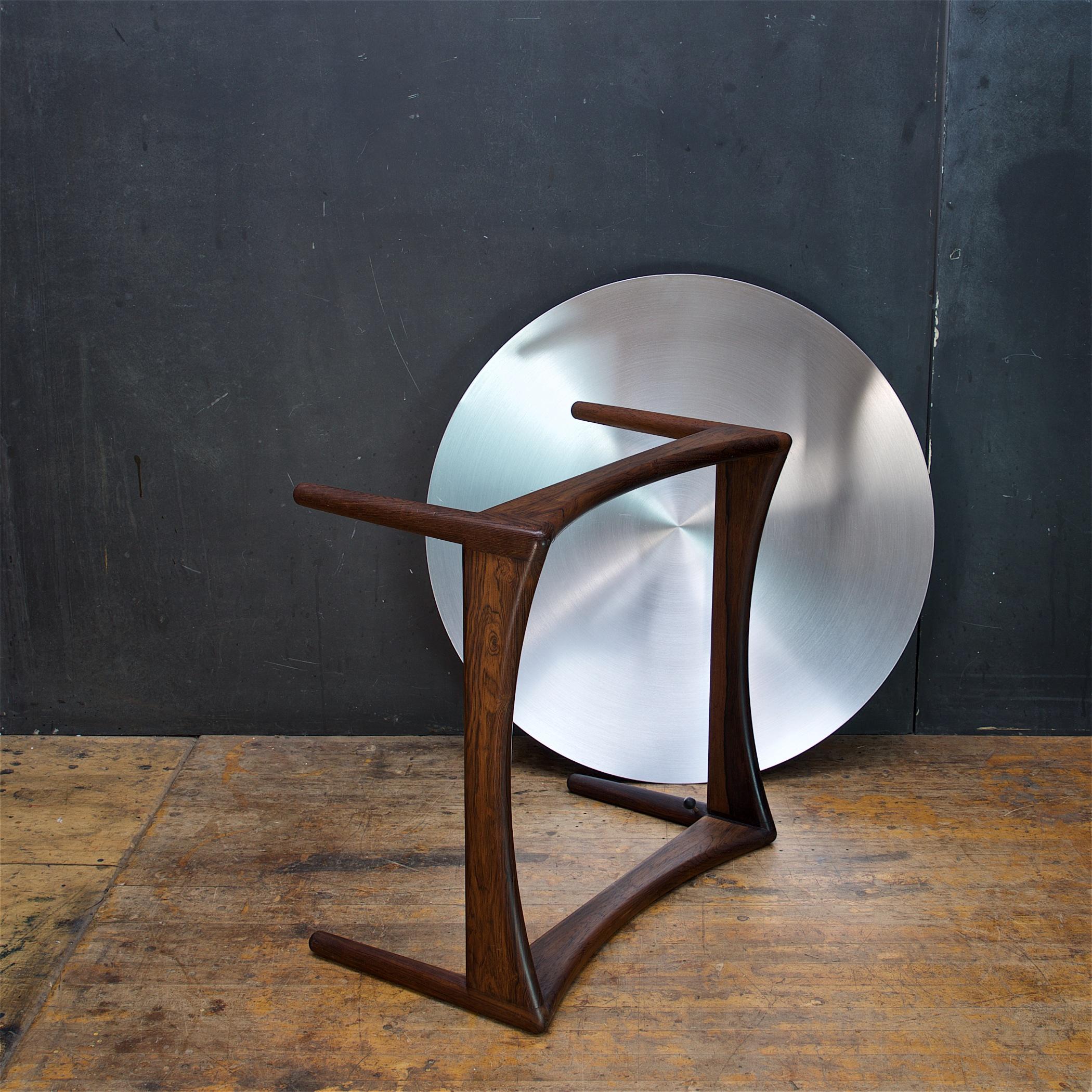 Mid-20th Century 1960s Danish UFO Side Table Catch All Aluminum + Rosewood Fruit Bowl Vintage For Sale