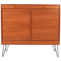 1960s Danish Upcycled Tambour Sliding Doors Teak Cabinet