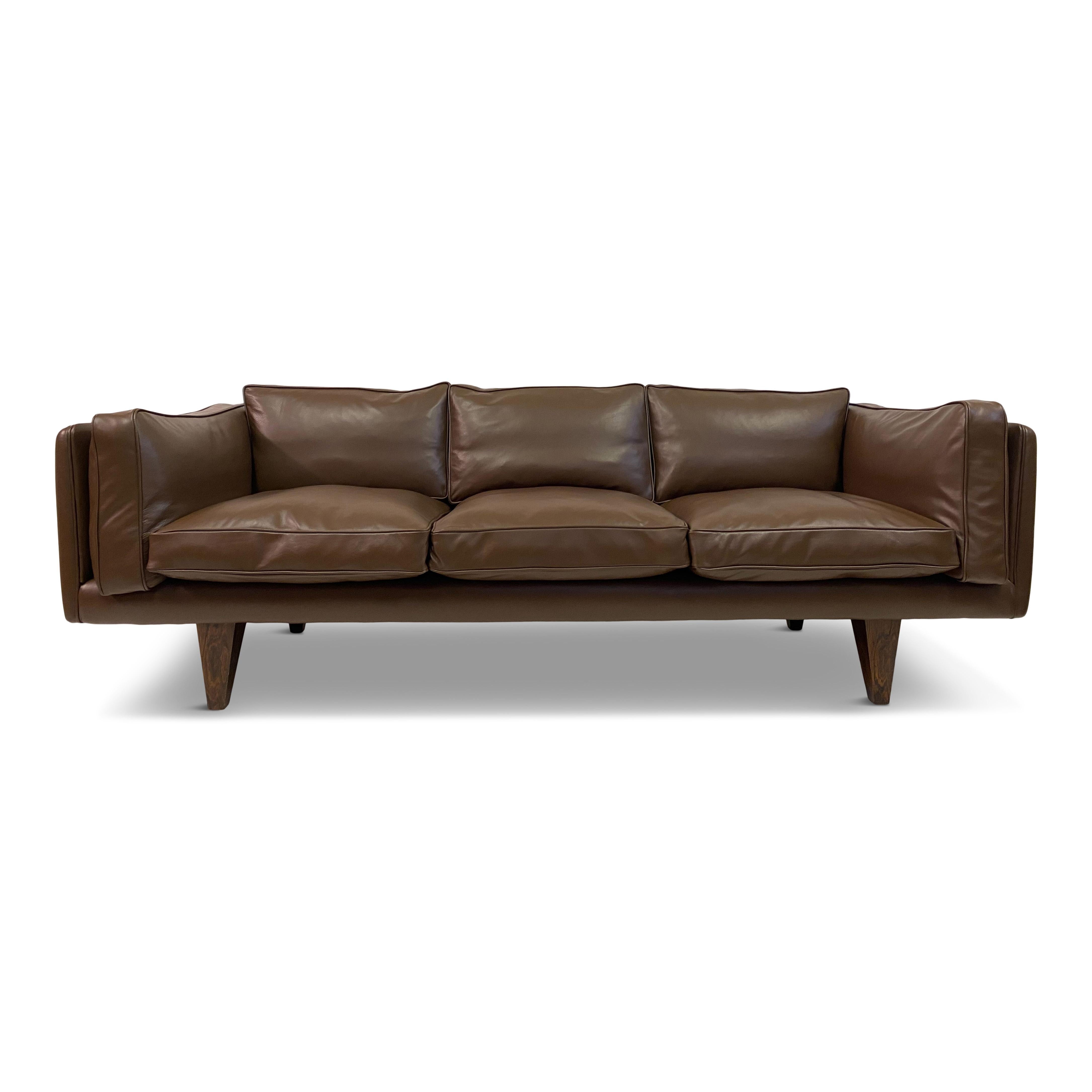 Mid-Century Modern 1960s Danish V11 Sofa By Illum WIkkelso for Holger Christiansen in Brown Leather