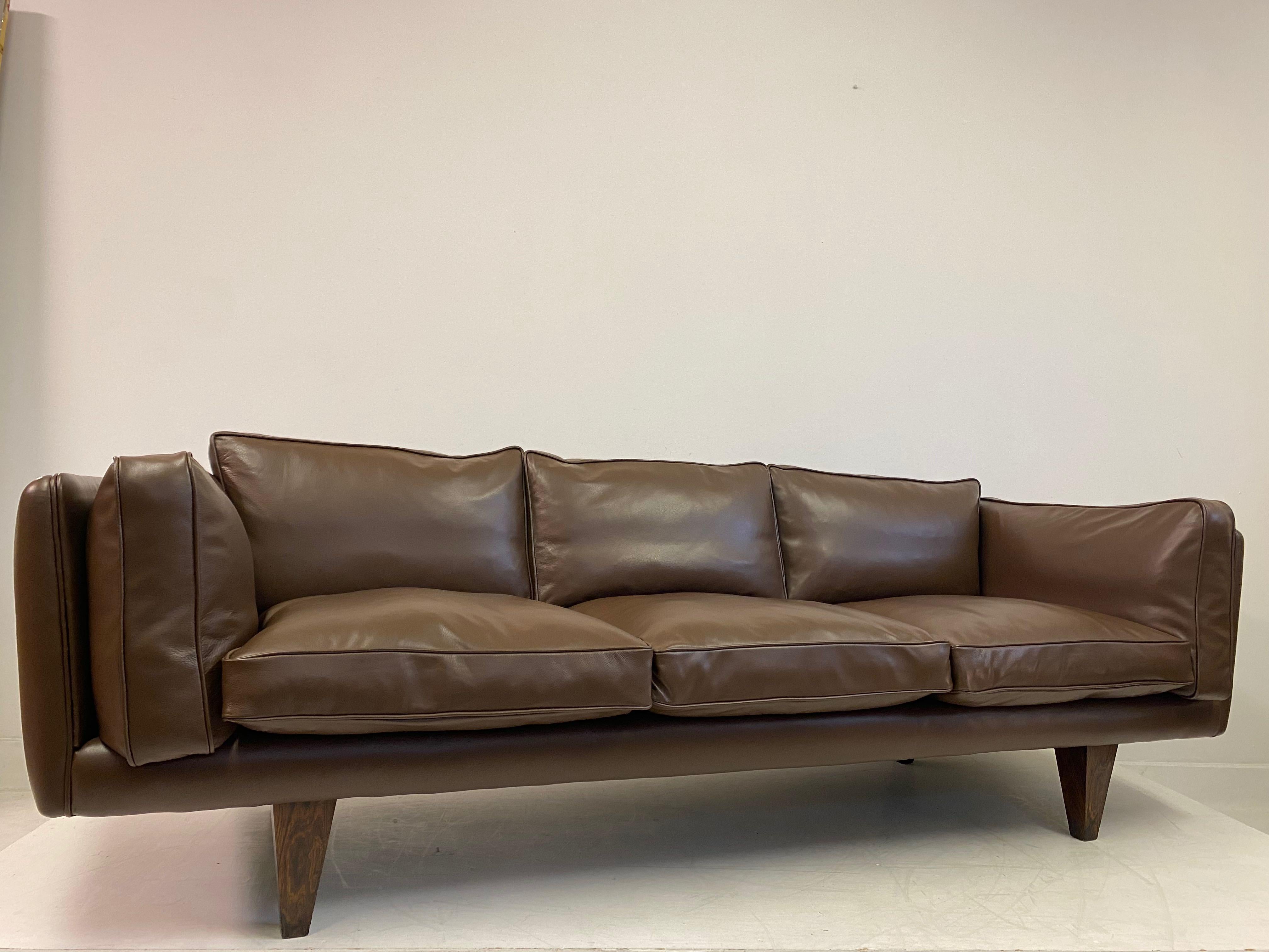 1960s Danish V11 Sofa By Illum WIkkelso for Holger Christiansen in Brown Leather 2