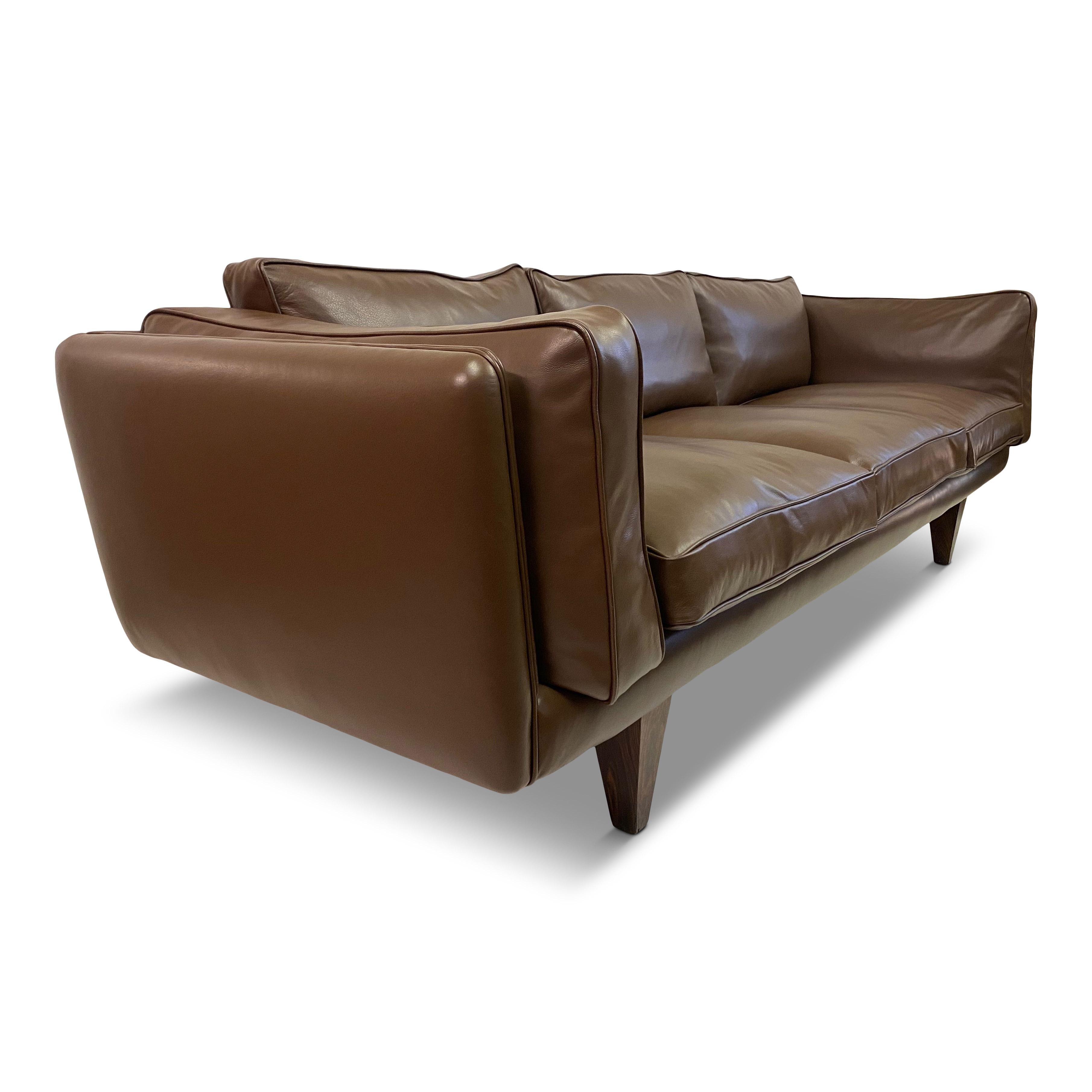 1960s Danish V11 Sofa By Illum WIkkelso for Holger Christiansen in Brown Leather 4