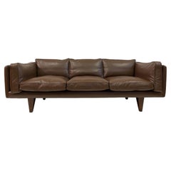 1960s Danish V11 Sofa By Illum WIkkelso for Holger Christiansen in Brown Leather