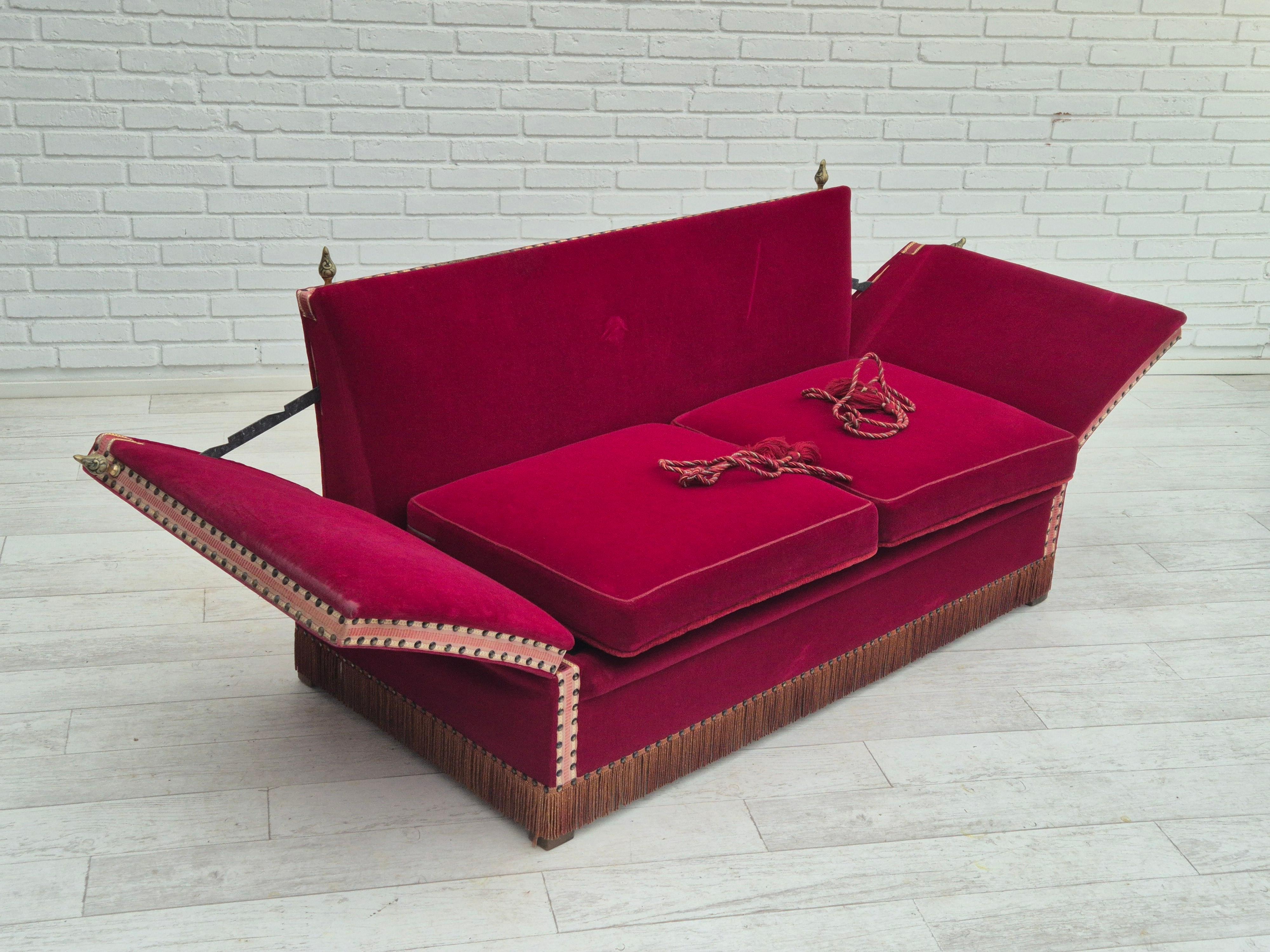 Mid-20th Century 1960s, Danish velour 2 seater drop arm sofa, velour, original condition. For Sale