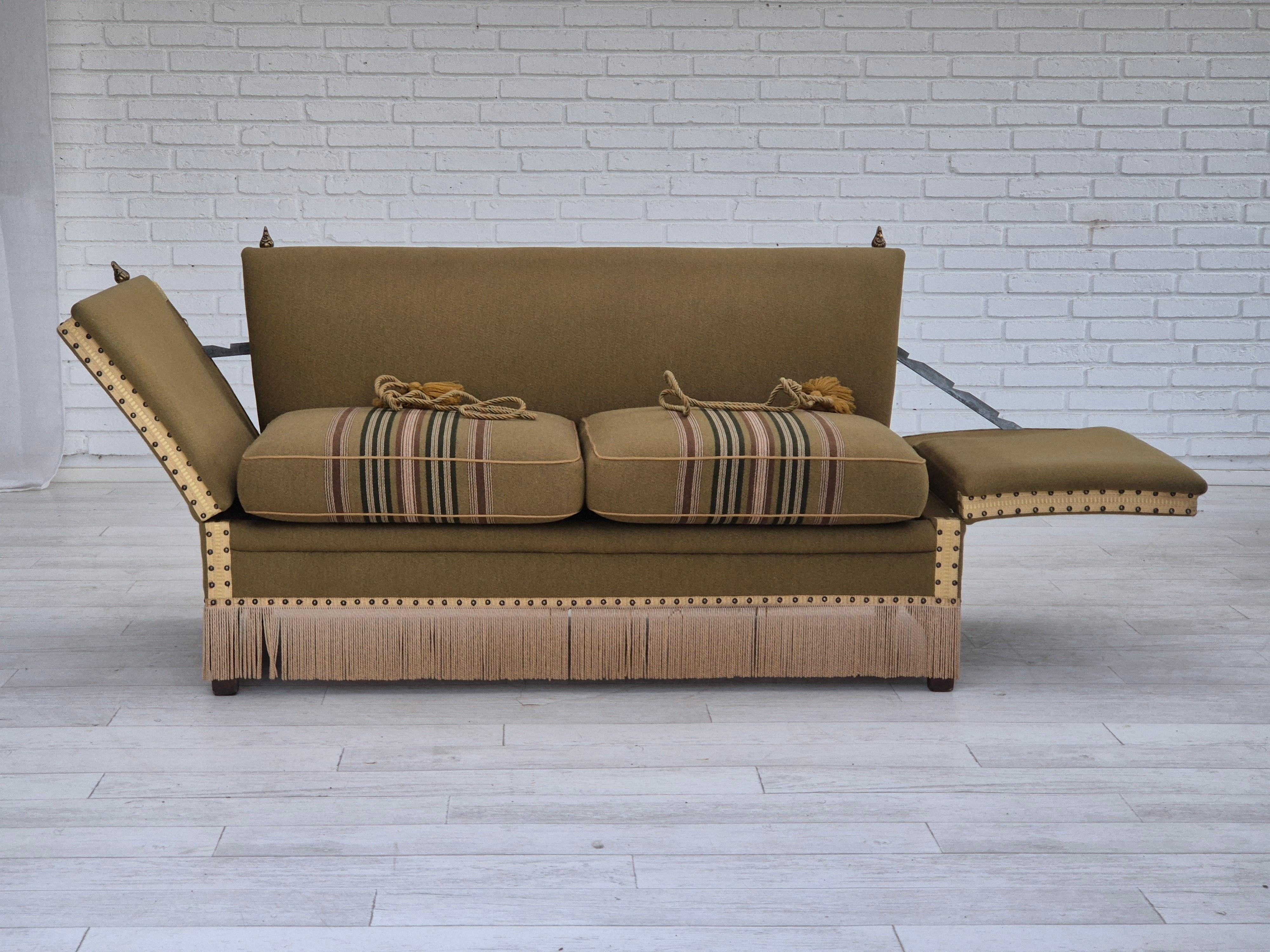 1960s, Danish velour 2 seater drop arm sofa, wool, original condition. For Sale 5