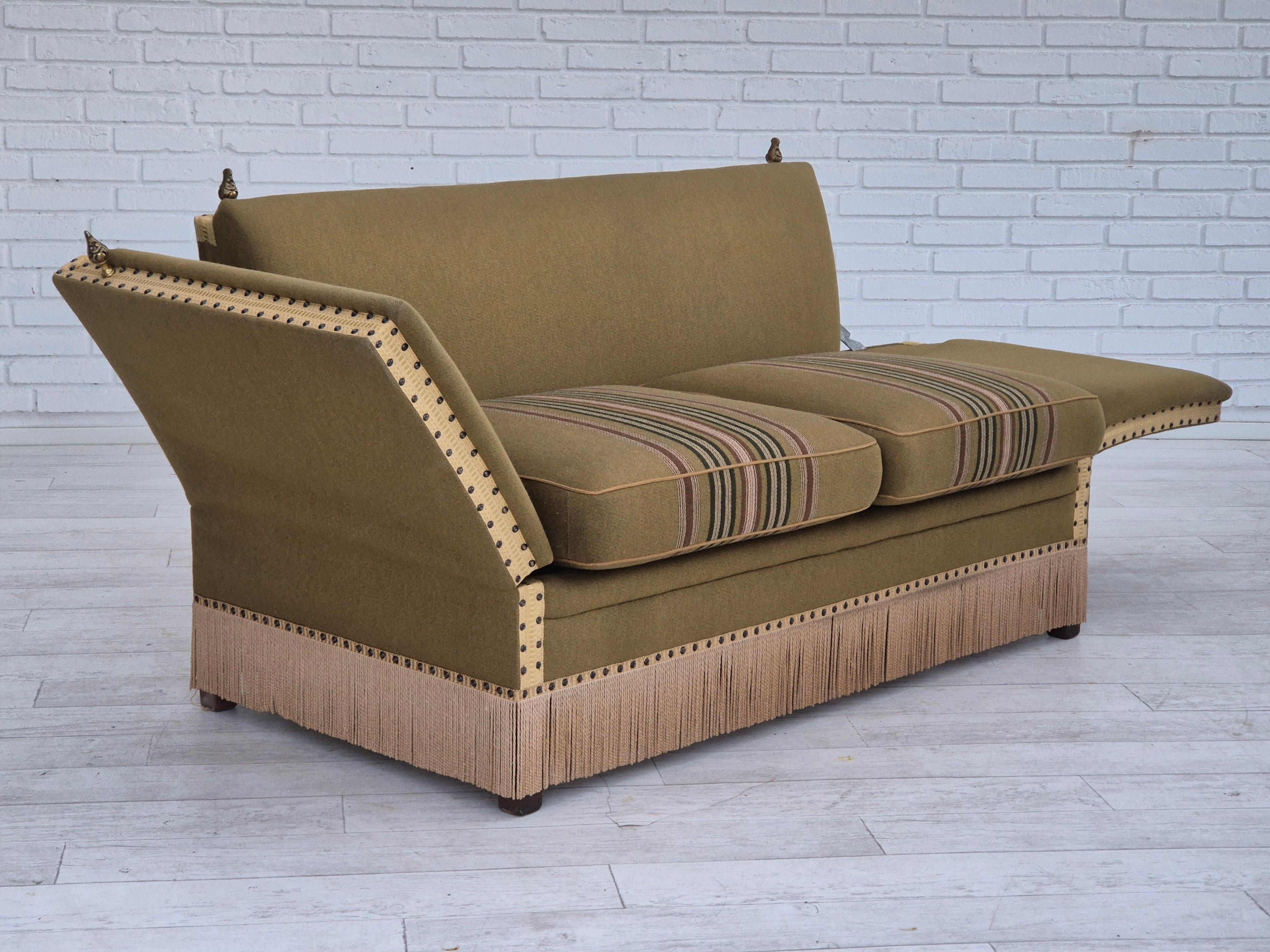 1960s, Danish velour 2 seater drop arm sofa, wool, original condition. For Sale 6
