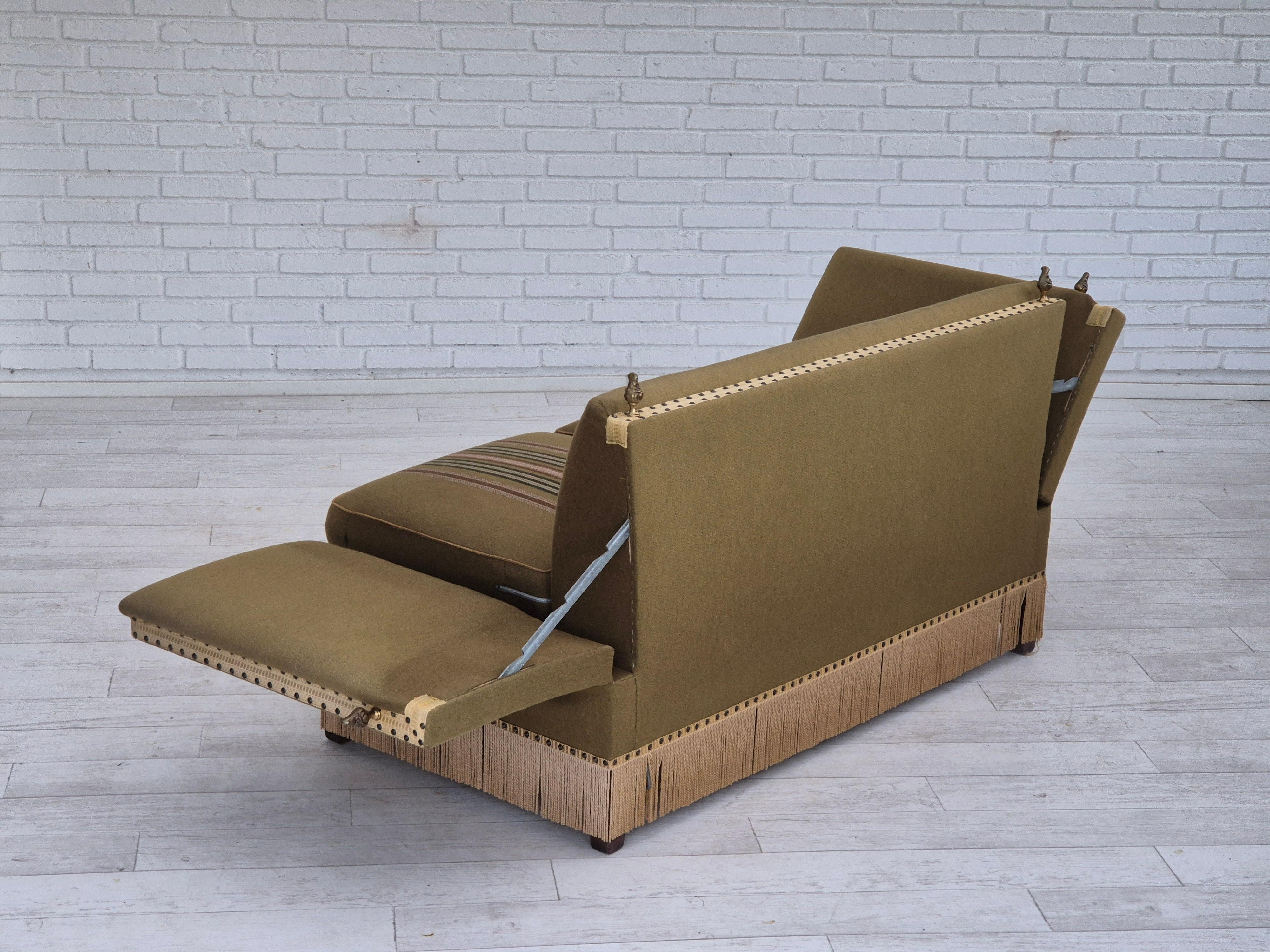 1960s, Danish velour 2 seater drop arm sofa, wool, original condition. For Sale 7