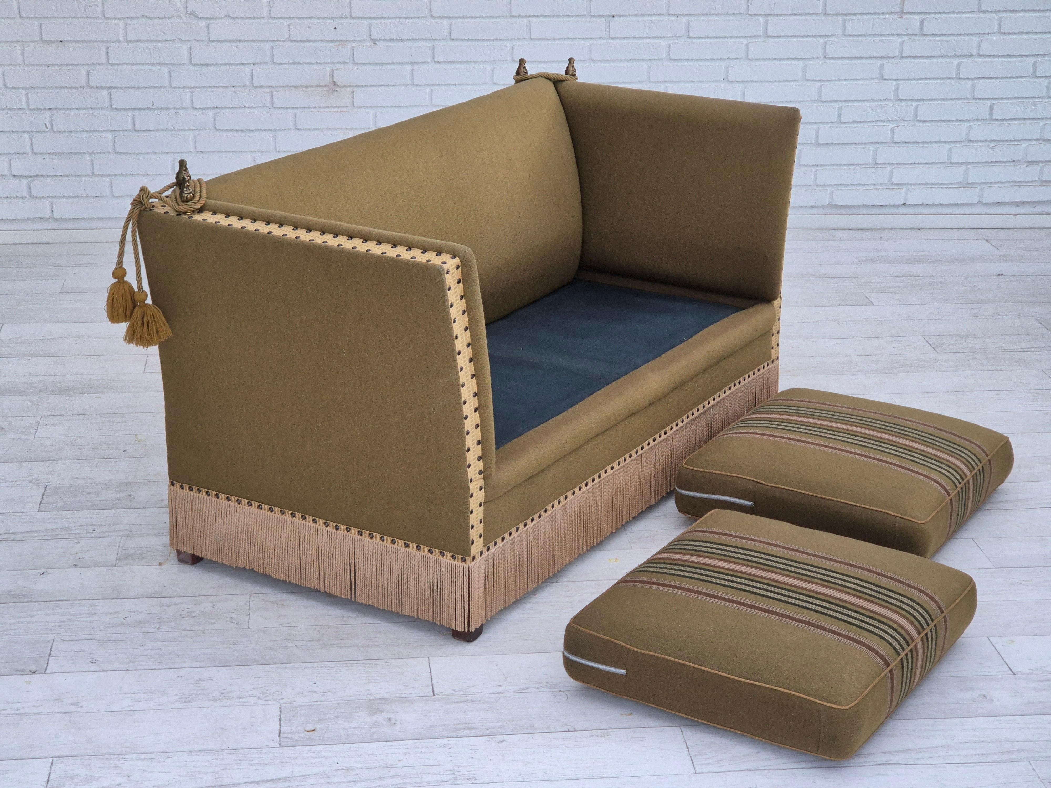 1960s, Danish velour 2 seater drop arm sofa, wool, original condition. For Sale 11