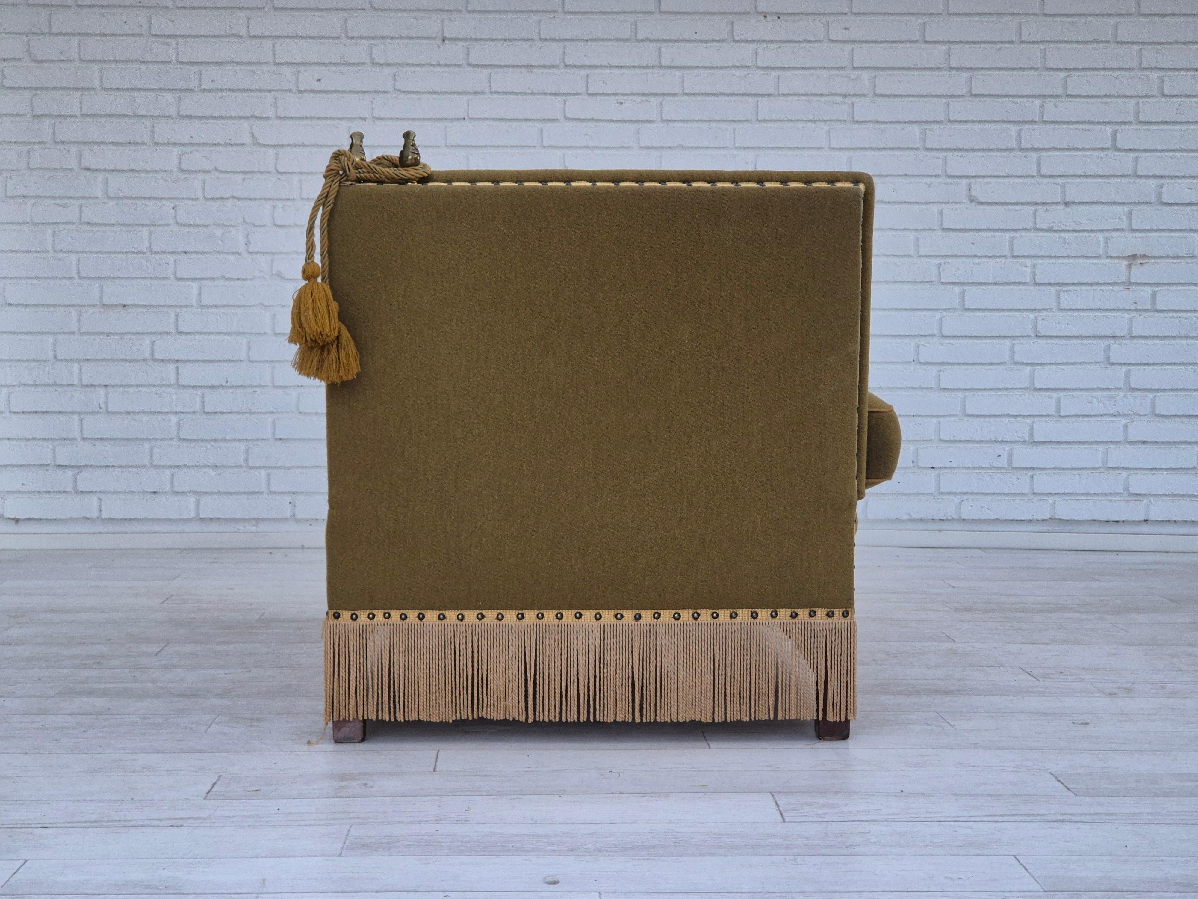 Mid-20th Century 1960s, Danish velour 2 seater drop arm sofa, wool, original condition. For Sale