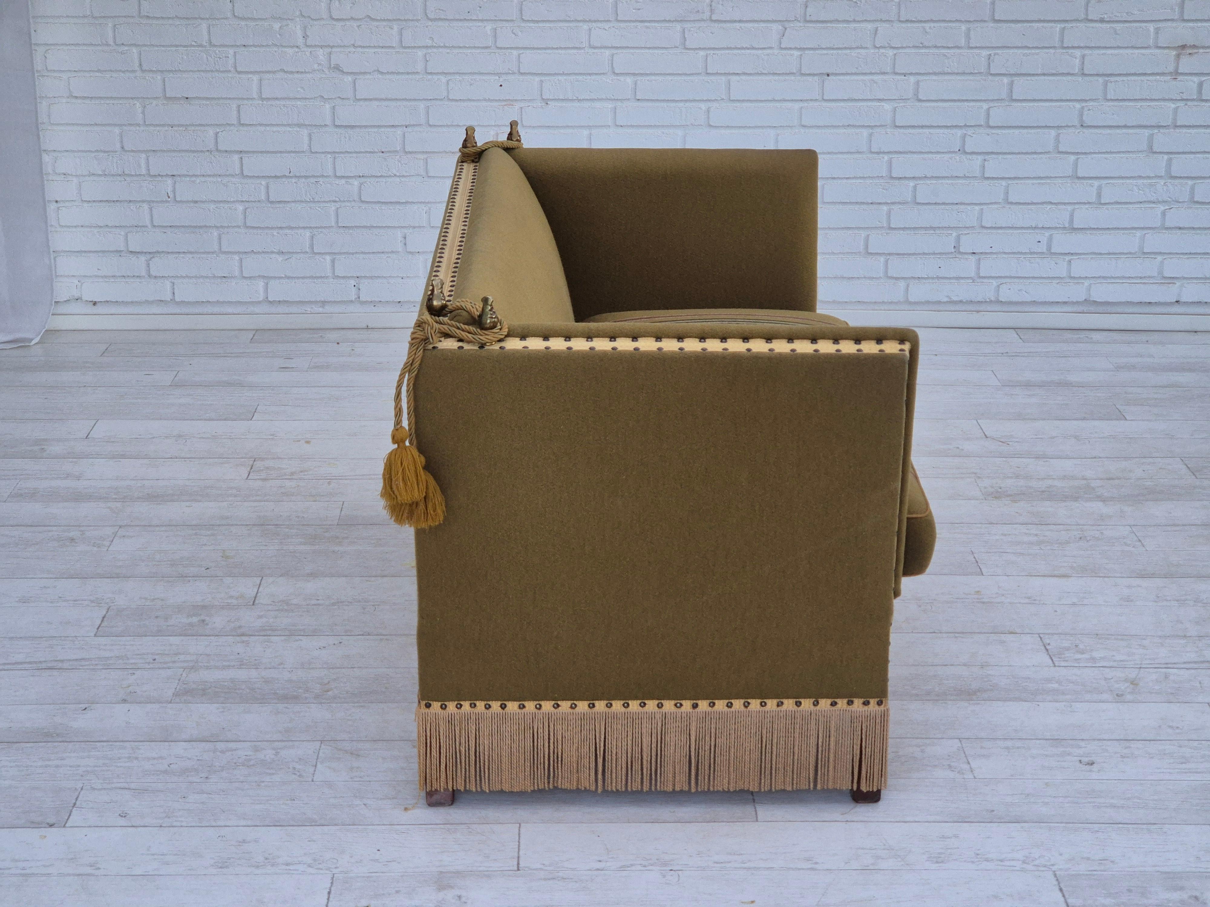 Wool 1960s, Danish velour 2 seater drop arm sofa, wool, original condition. For Sale