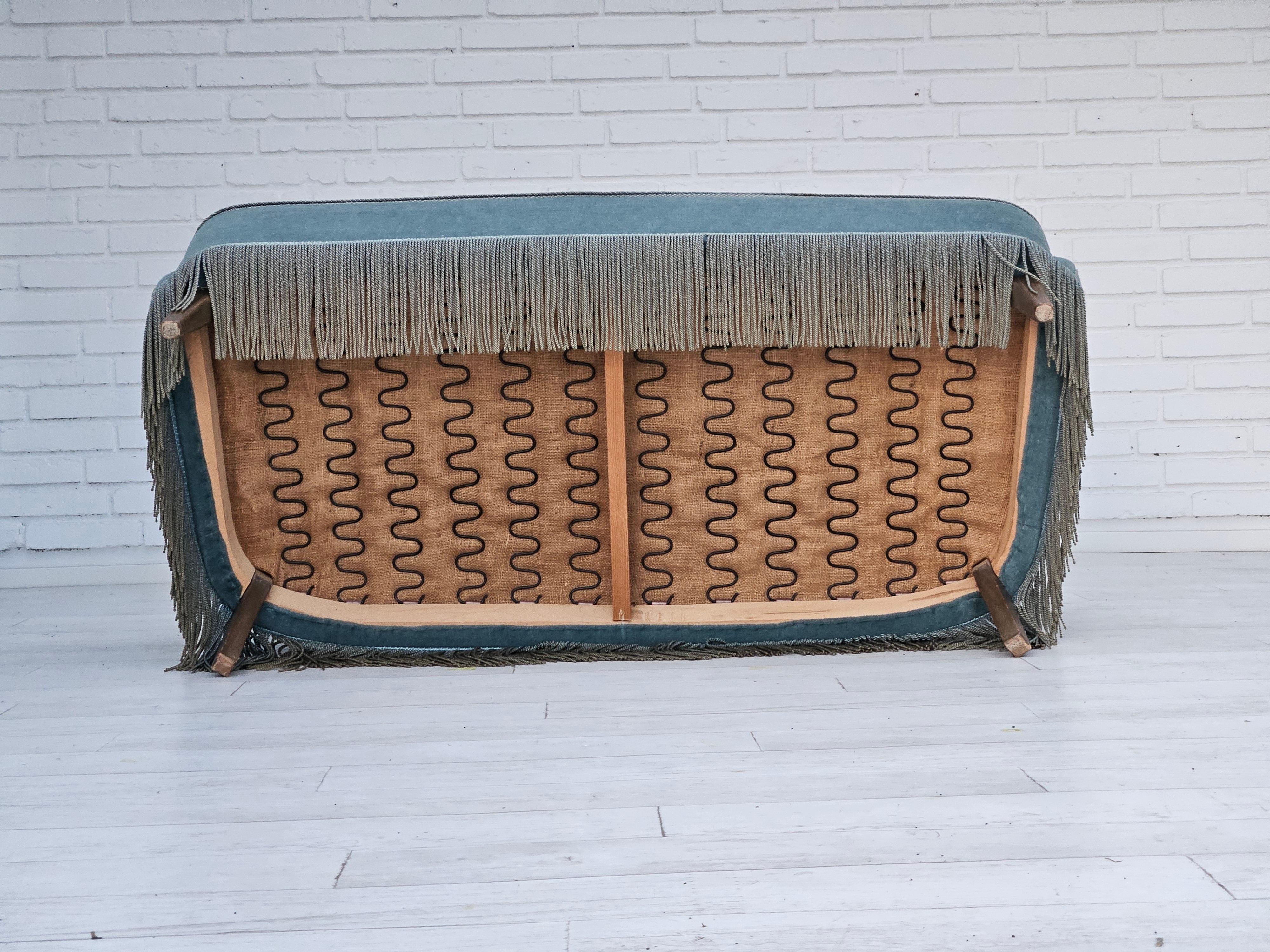 1960s, Danish velour 2 seater sofa, original condition, beech wood. 8