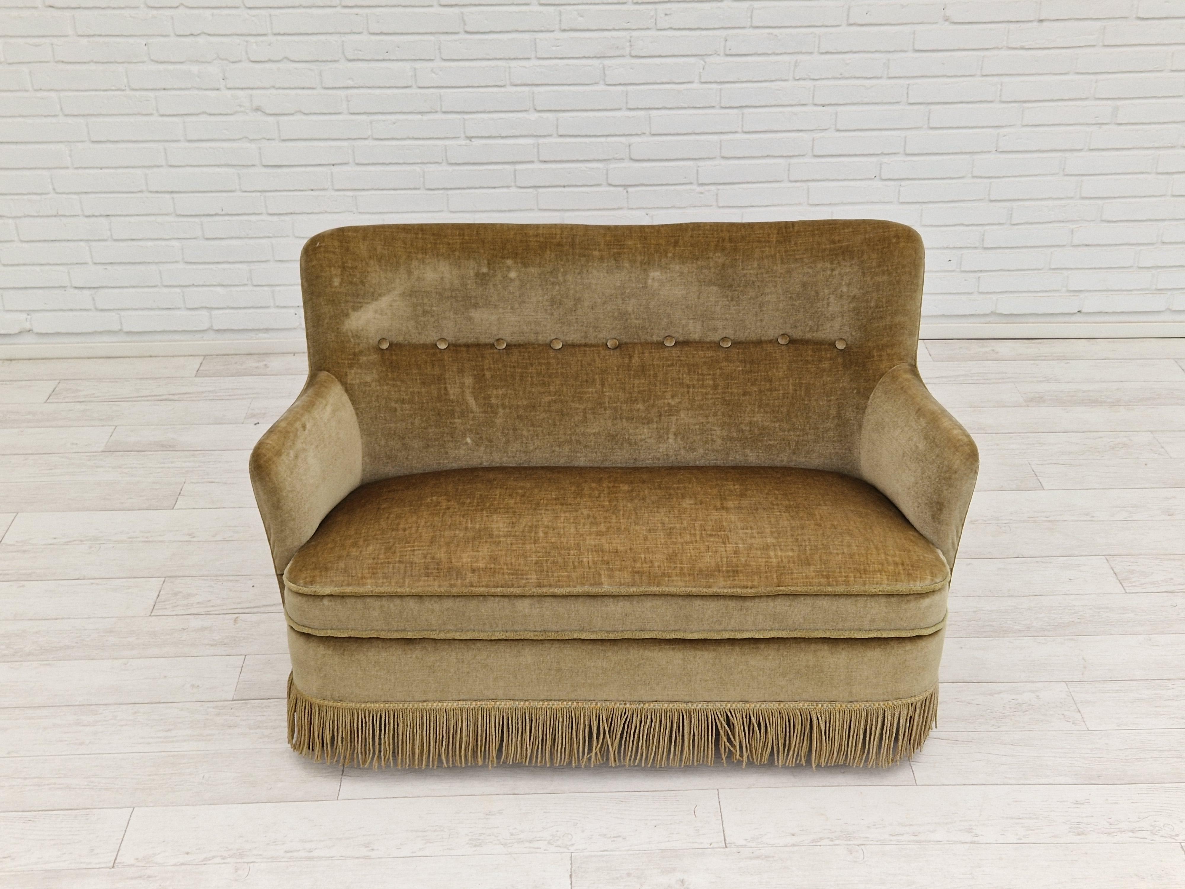 1960s, Danish Velour 2 Seater Sofa, Original Condition, Beechwood 10