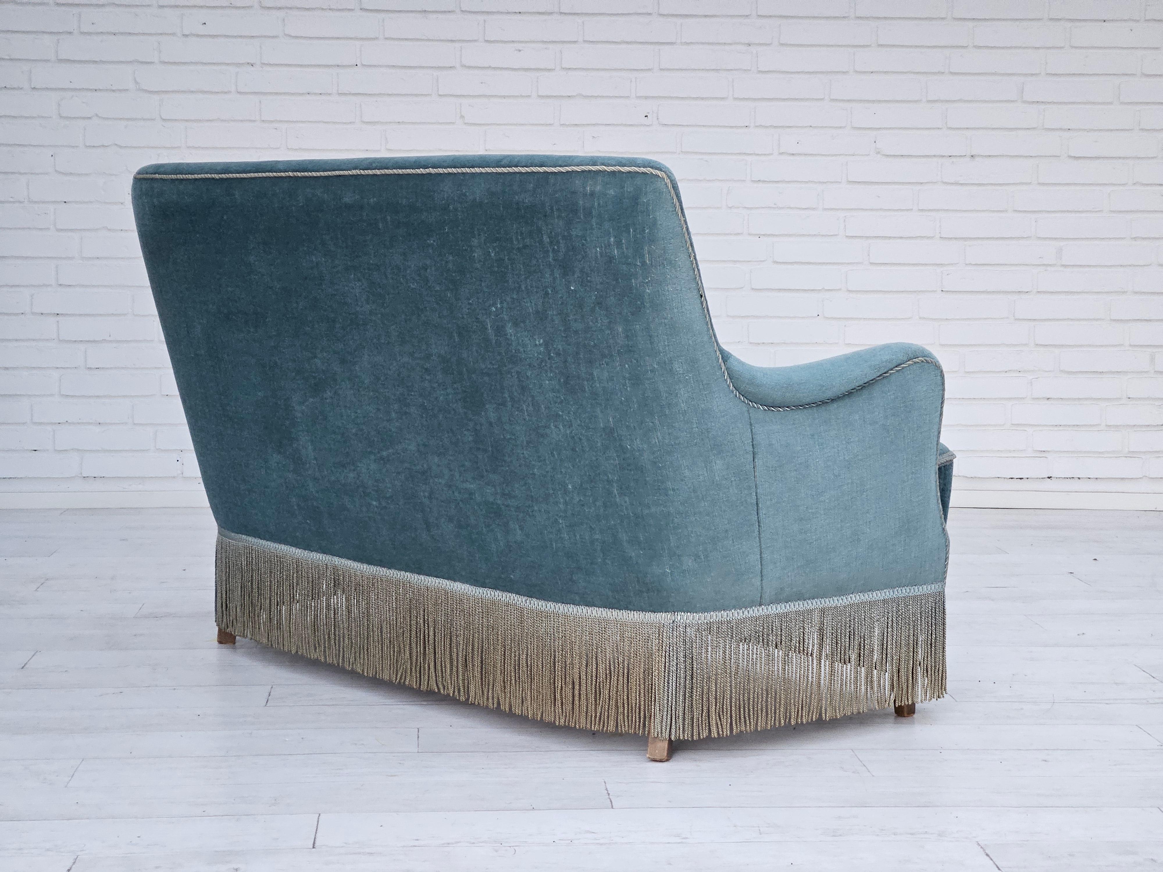 1960s, Danish velour 2 seater sofa, original condition, beech wood. 11