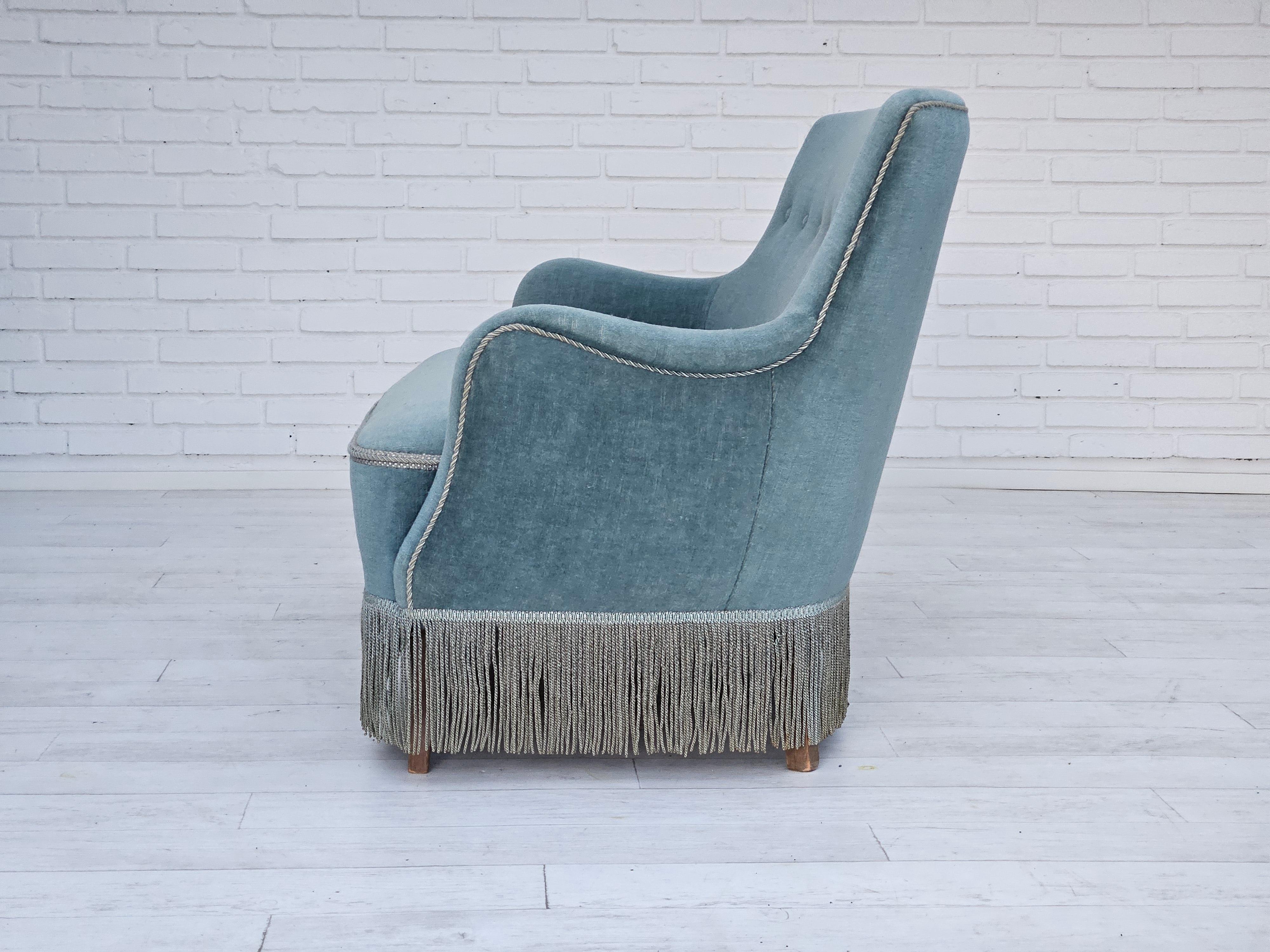 1960s, Danish velour 2 seater sofa, original condition, beech wood. 13