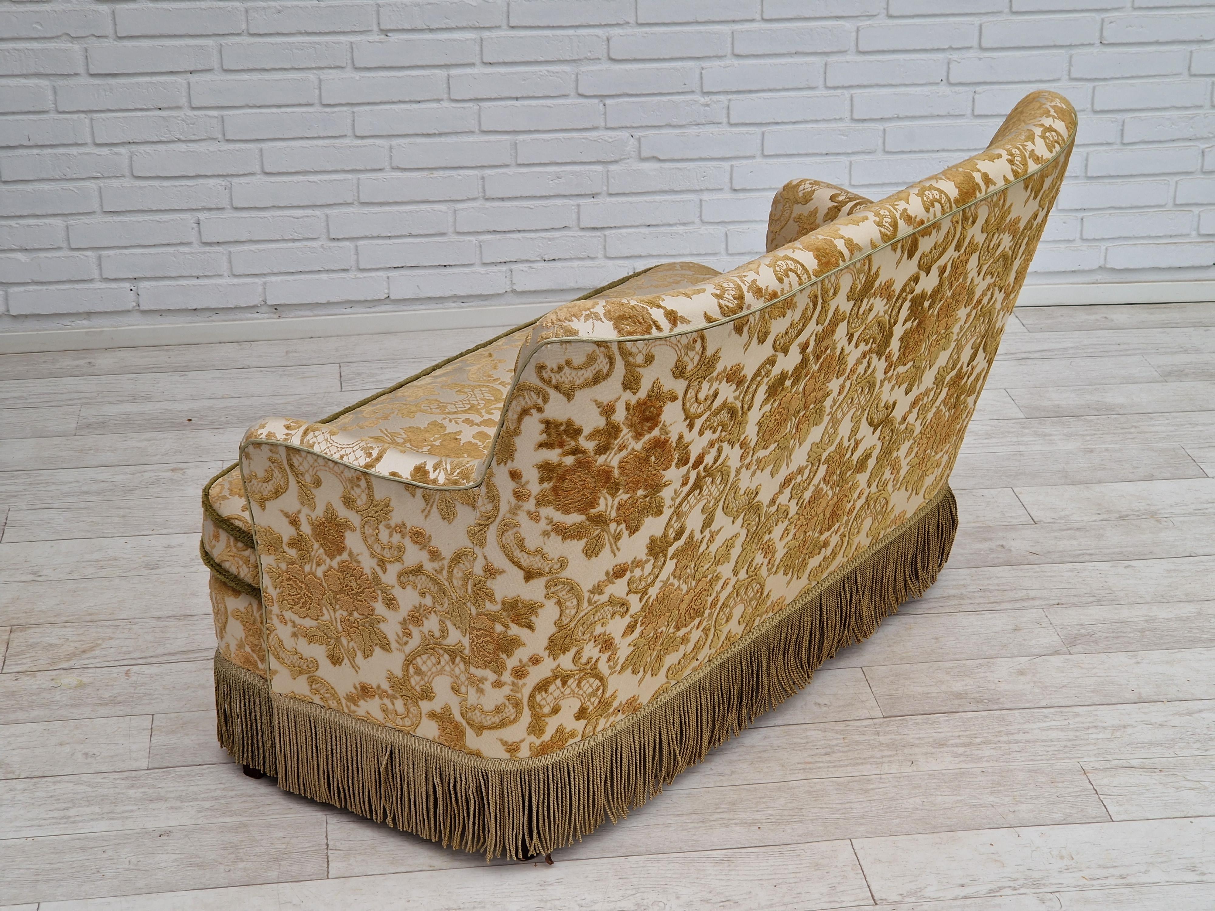Fabric 1960s, Danish velour 2 seater sofa, original condition, beech wood.