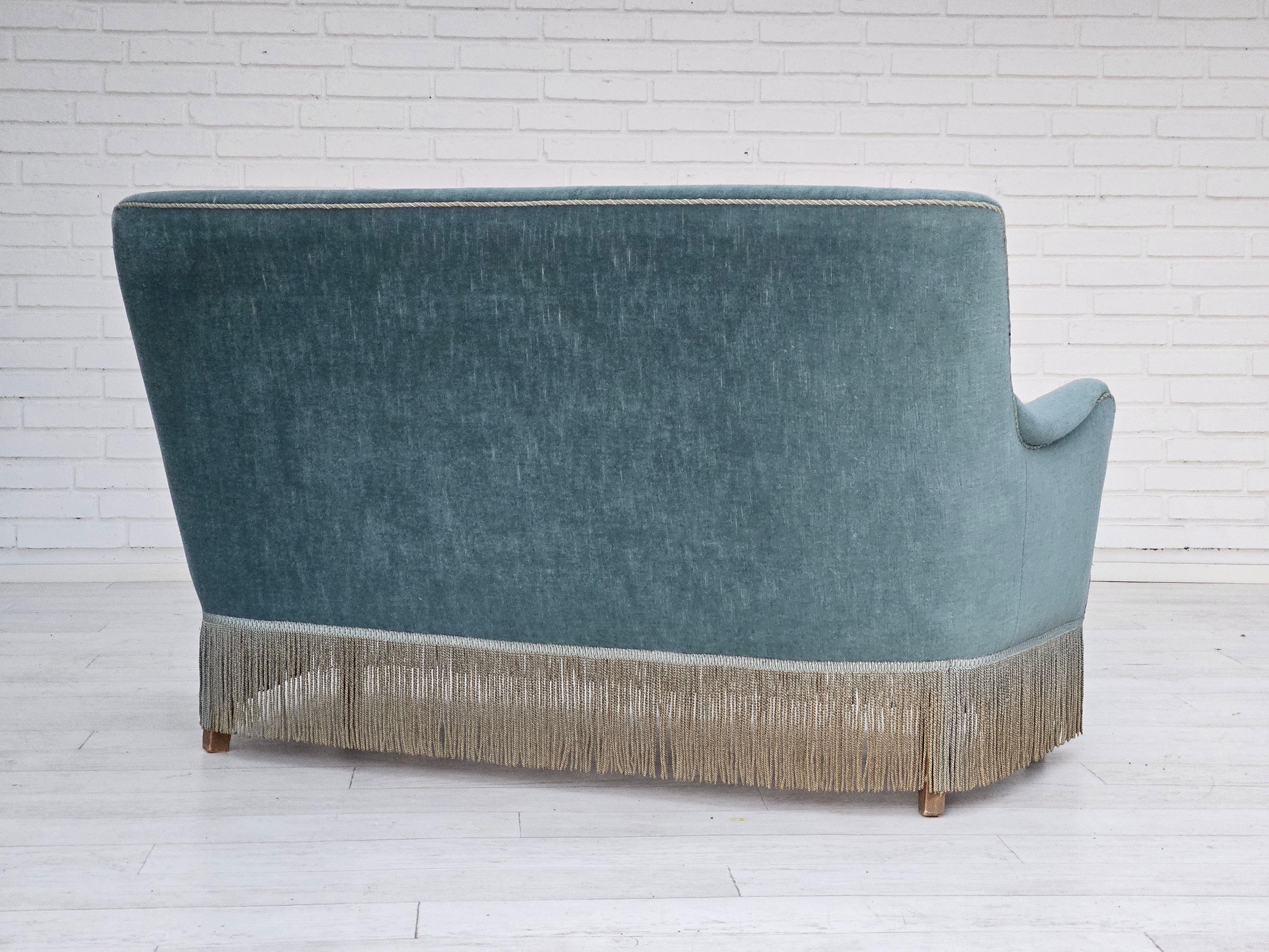Velvet 1960s, Danish velour 2 seater sofa, original condition, beech wood.
