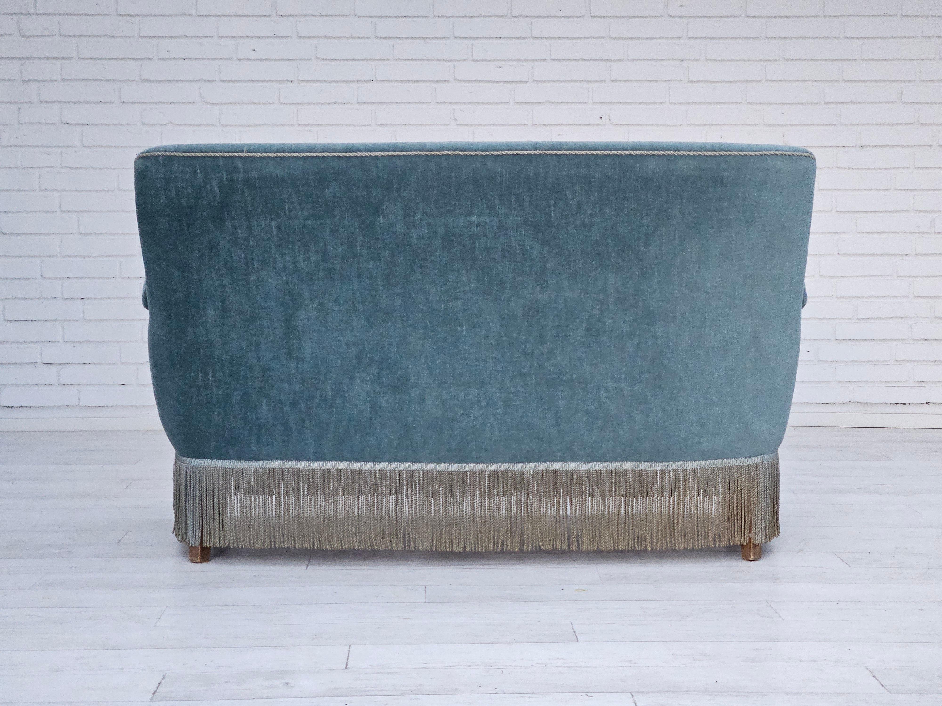 1960s, Danish velour 2 seater sofa, original condition, beech wood. 1