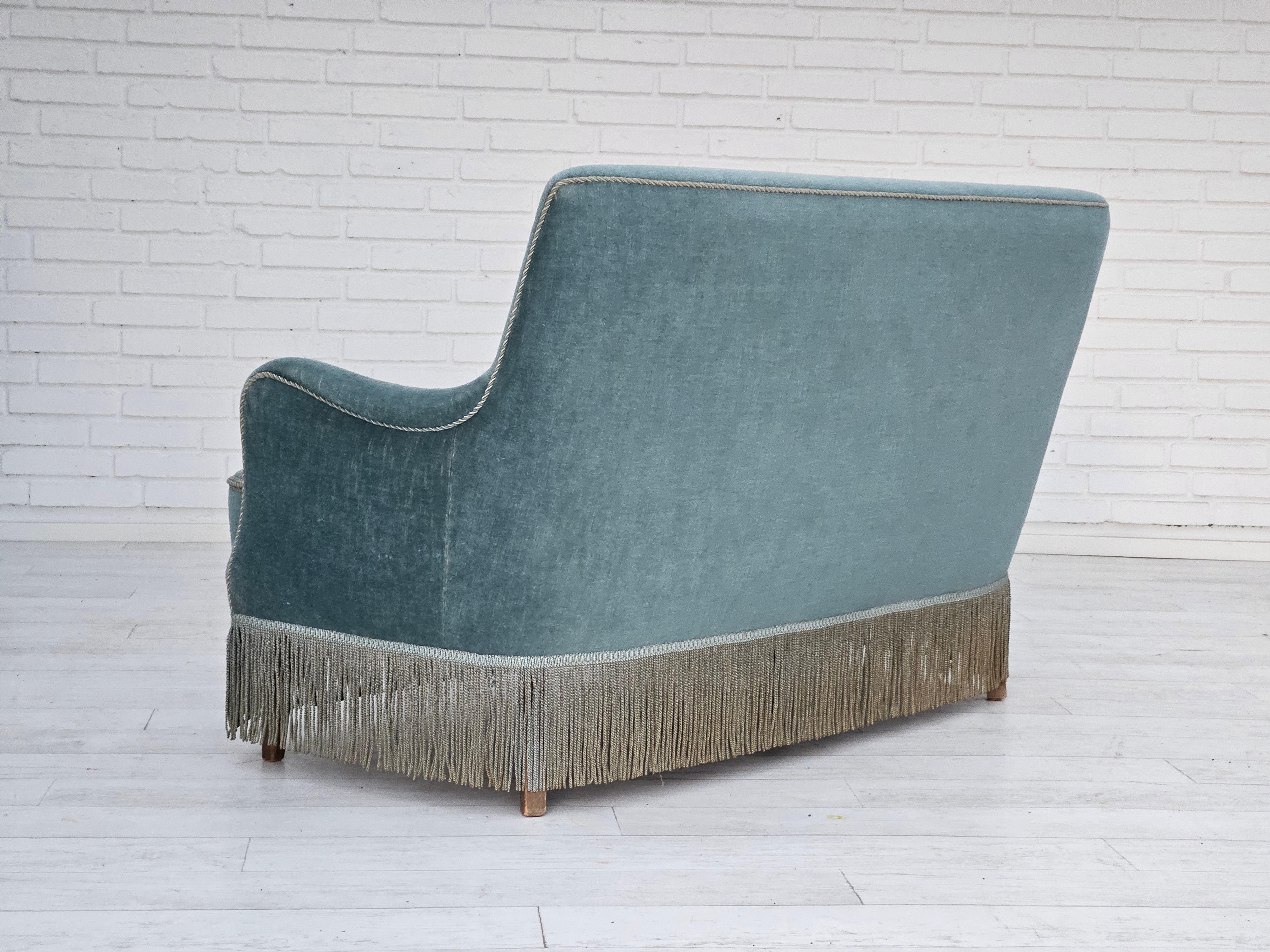 1960s, Danish velour 2 seater sofa, original condition, beech wood. 2