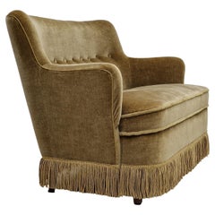Used 1960s, Danish Velour 2 Seater Sofa, Original Condition, Beechwood