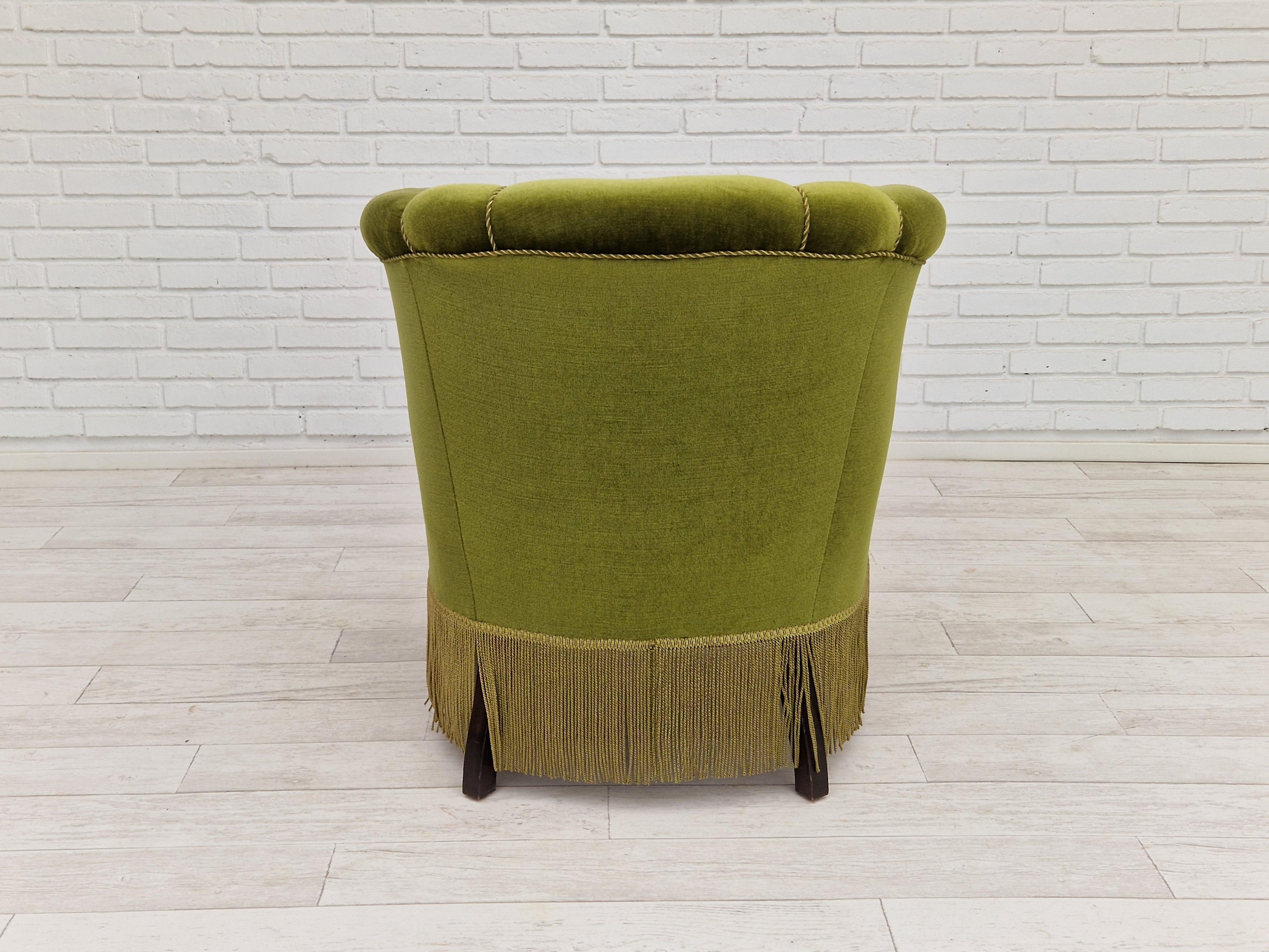 1960s, Danish Velour Chair, Original Condition, Beechwood For Sale 6