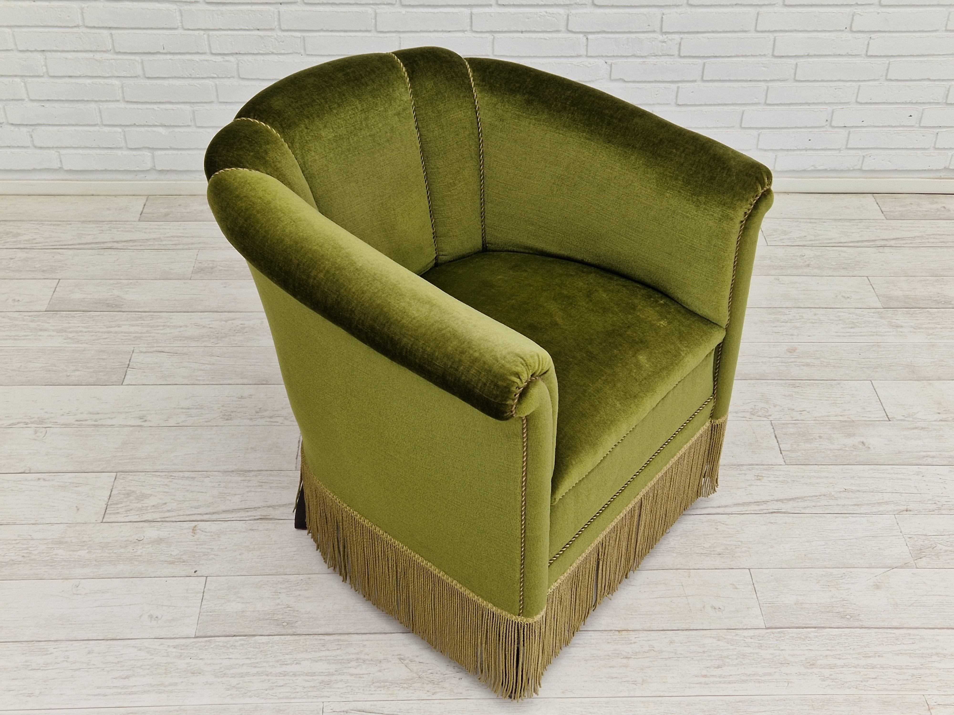 Mid-20th Century 1960s, Danish Velour Chair, Original Condition, Beechwood For Sale
