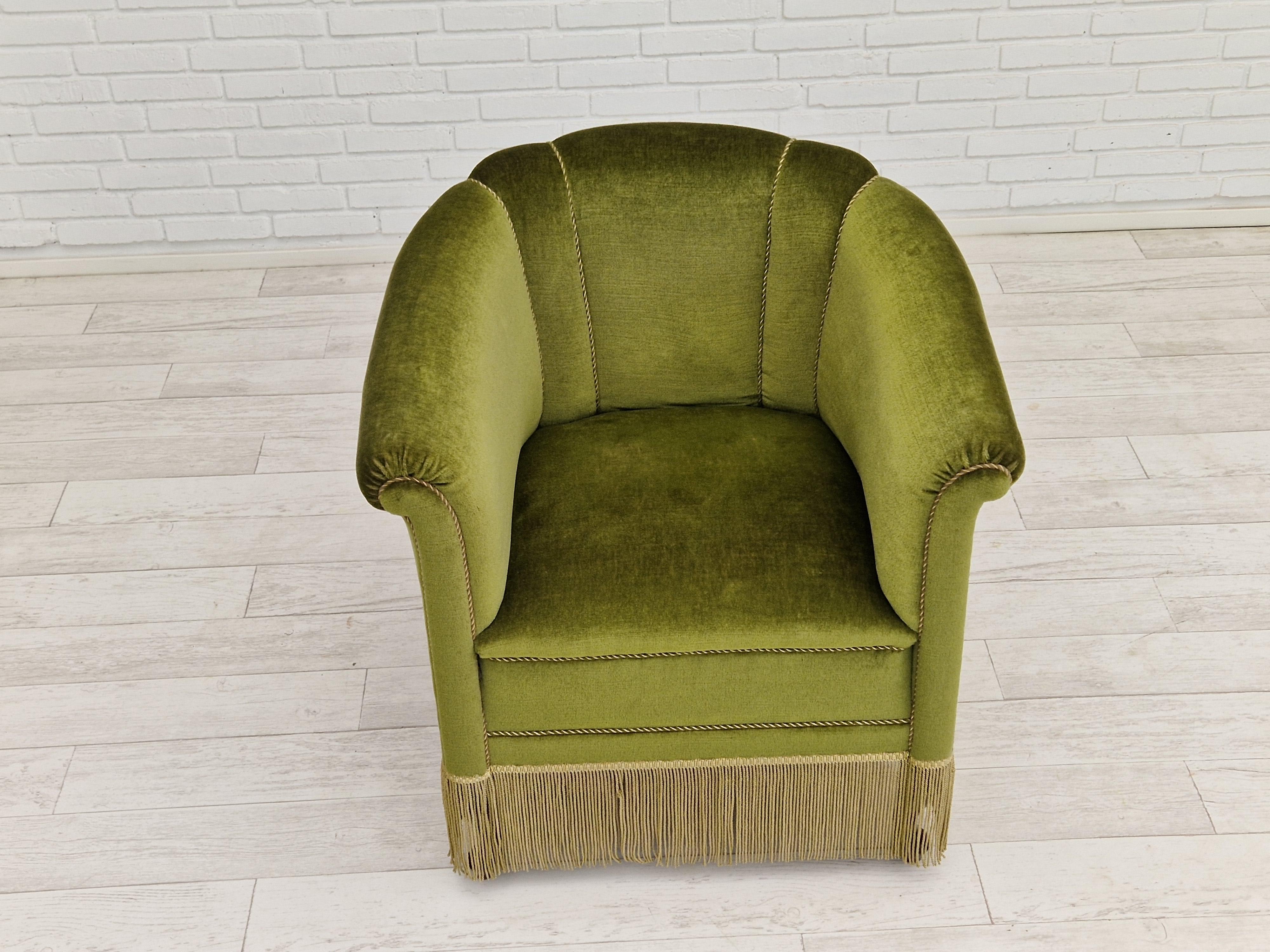 Velvet 1960s, Danish Velour Chair, Original Condition, Beechwood For Sale