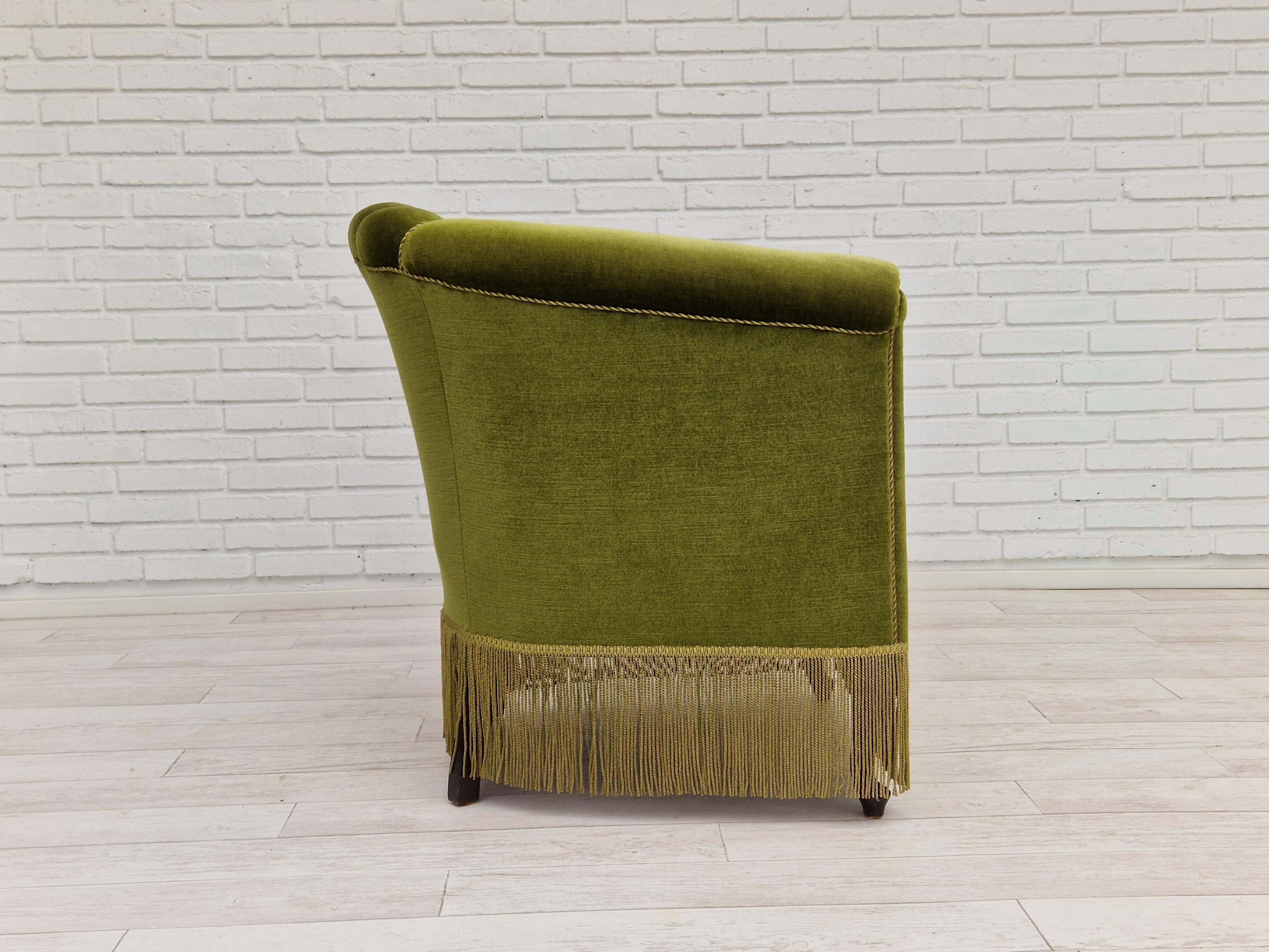 1960s, Danish Velour Chair, Original Condition, Beechwood For Sale 2