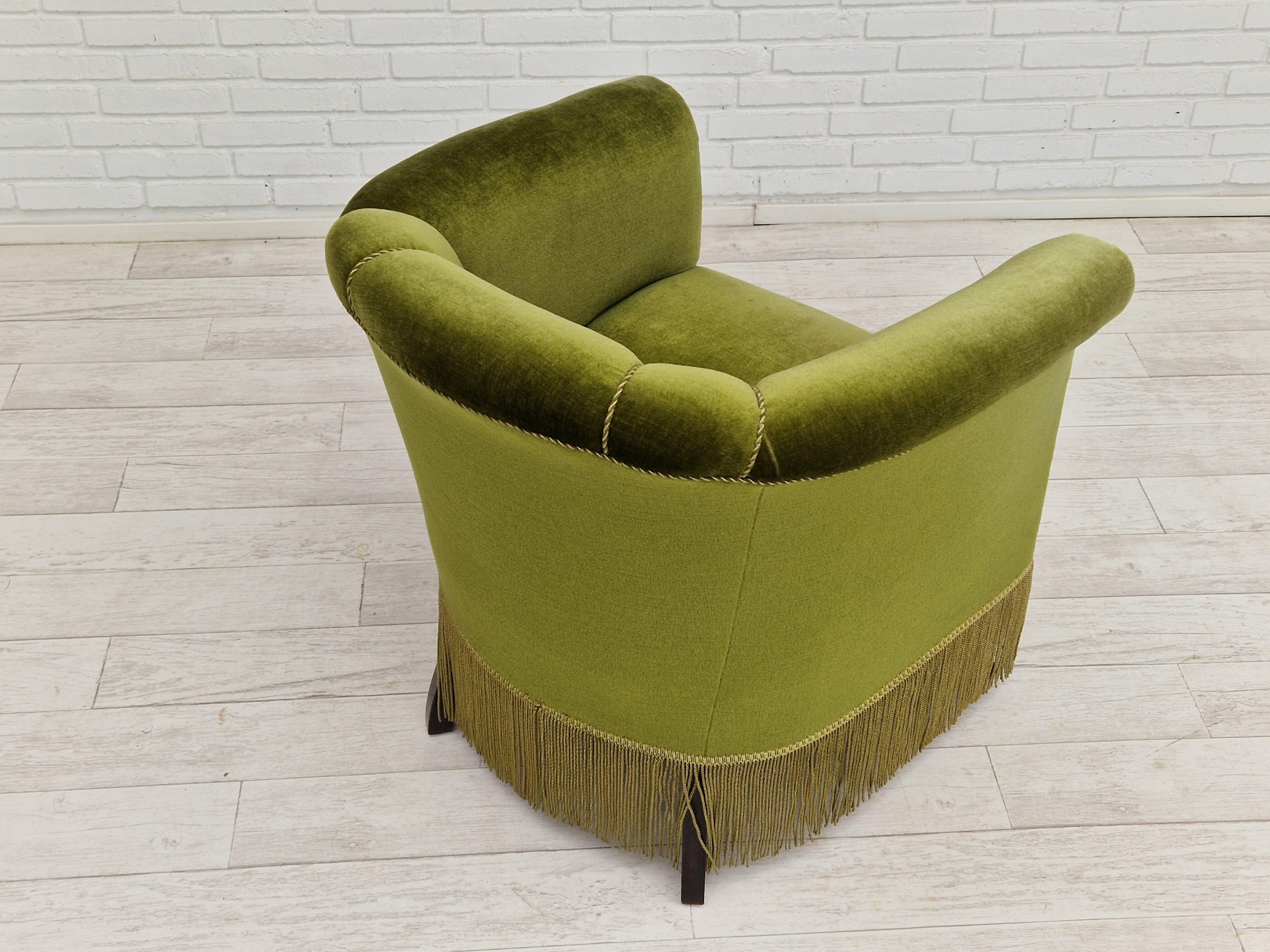 1960s, Danish Velour Chair, Original Condition, Beechwood For Sale 3