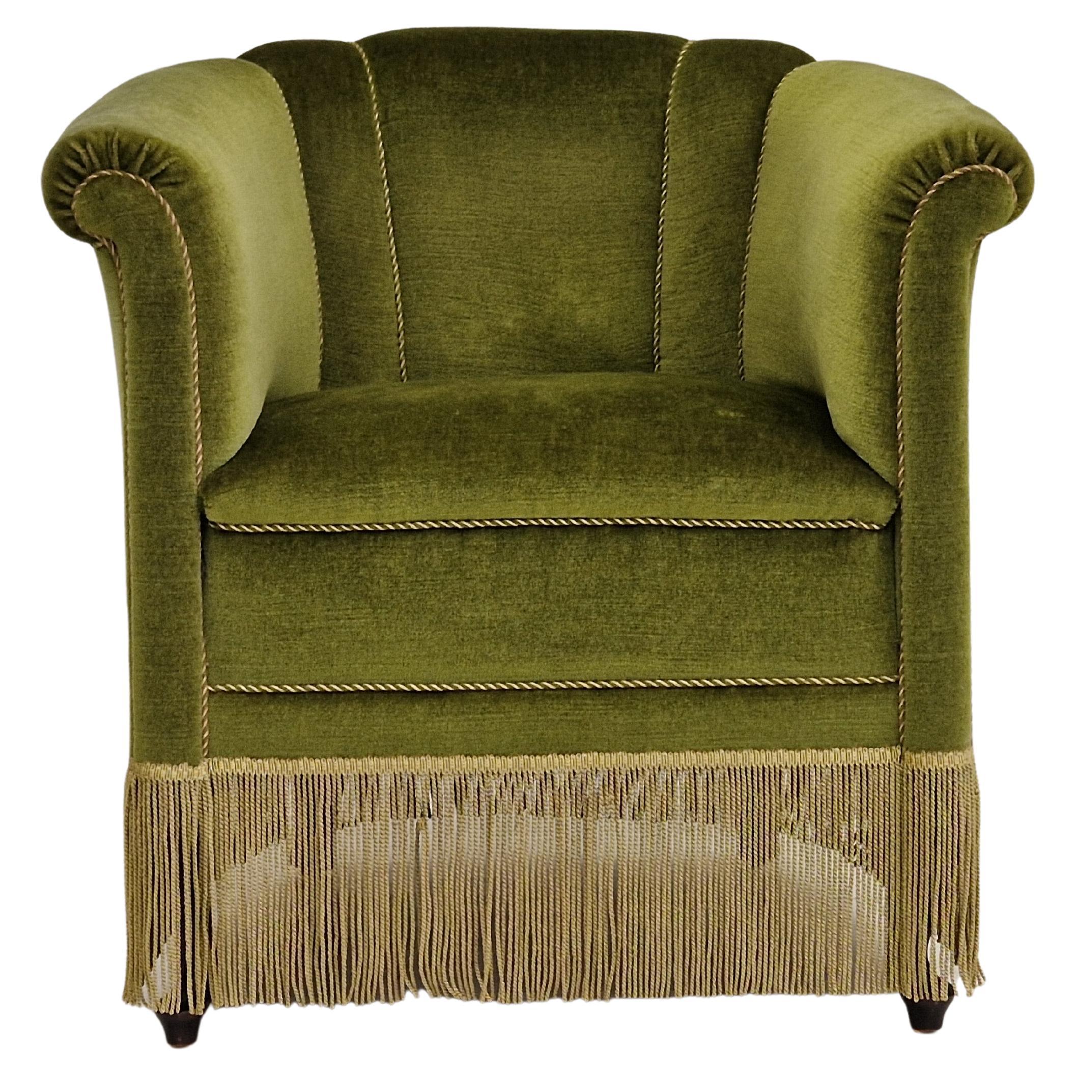 1960s, Danish Velour Chair, Original Condition, Beechwood For Sale