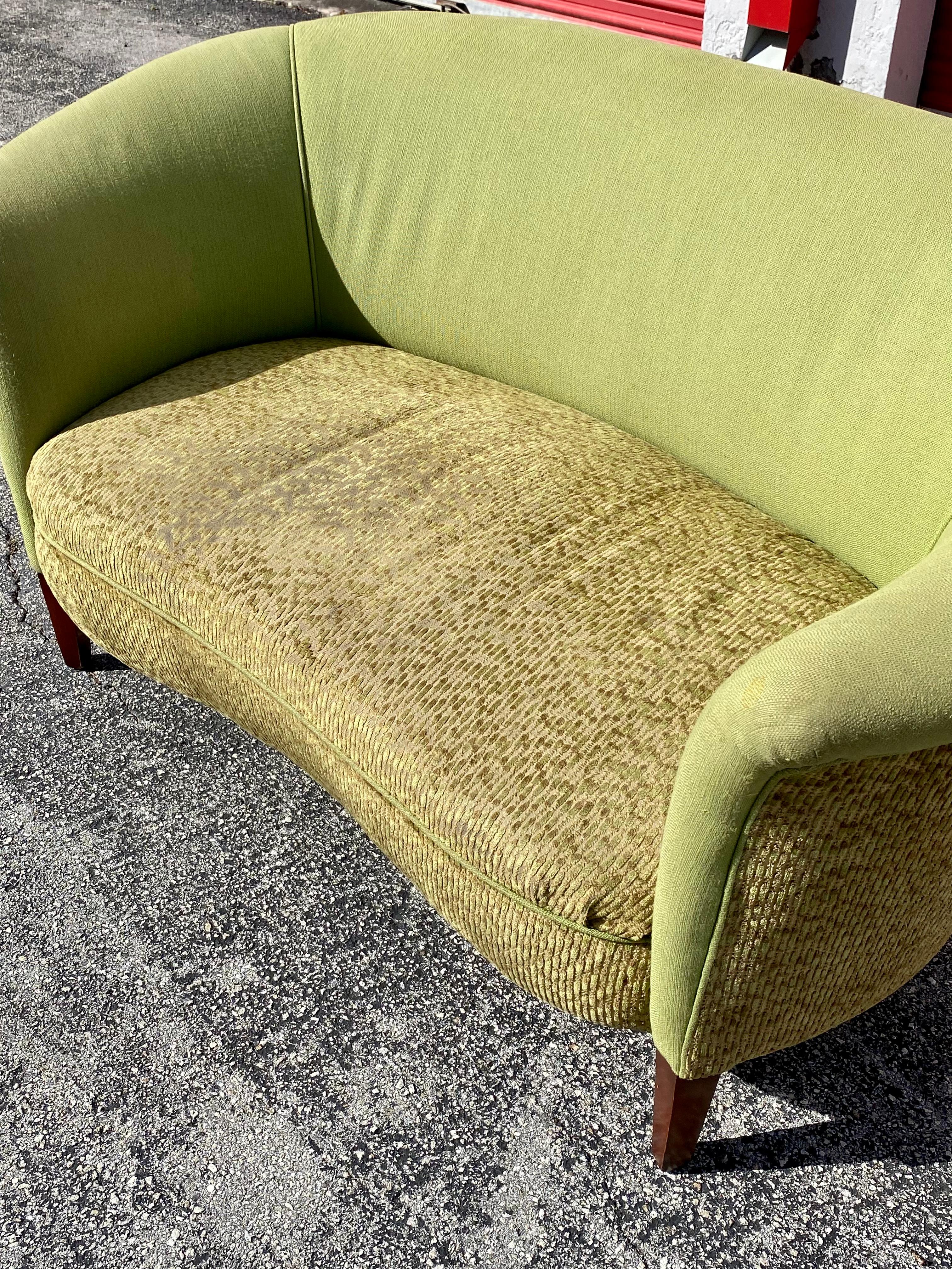 1960s Danish Velvet Petite Curved Banana Sofa Sette 3